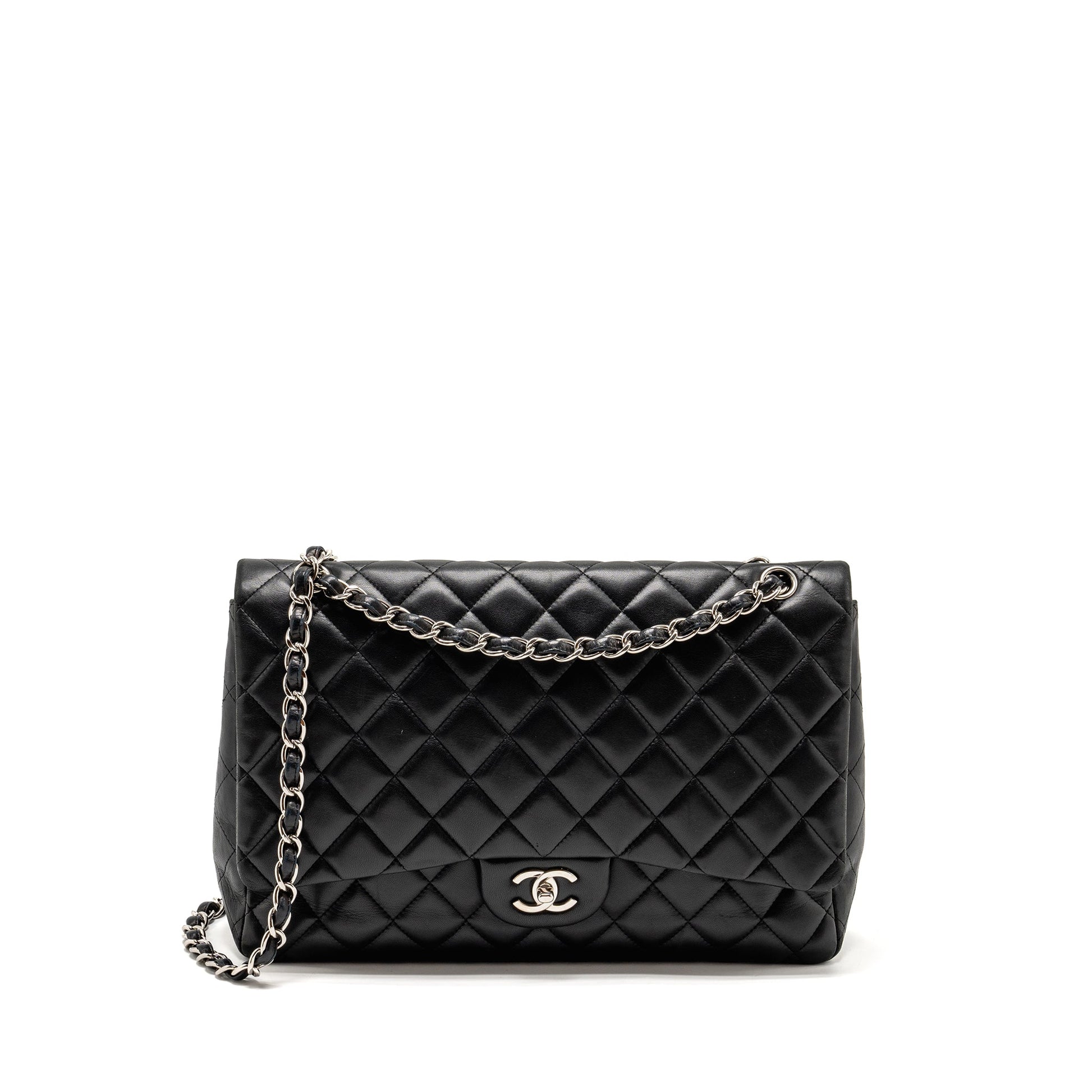 Chanel maxi classic single flap lambskin SHW Black Shoulder Bag