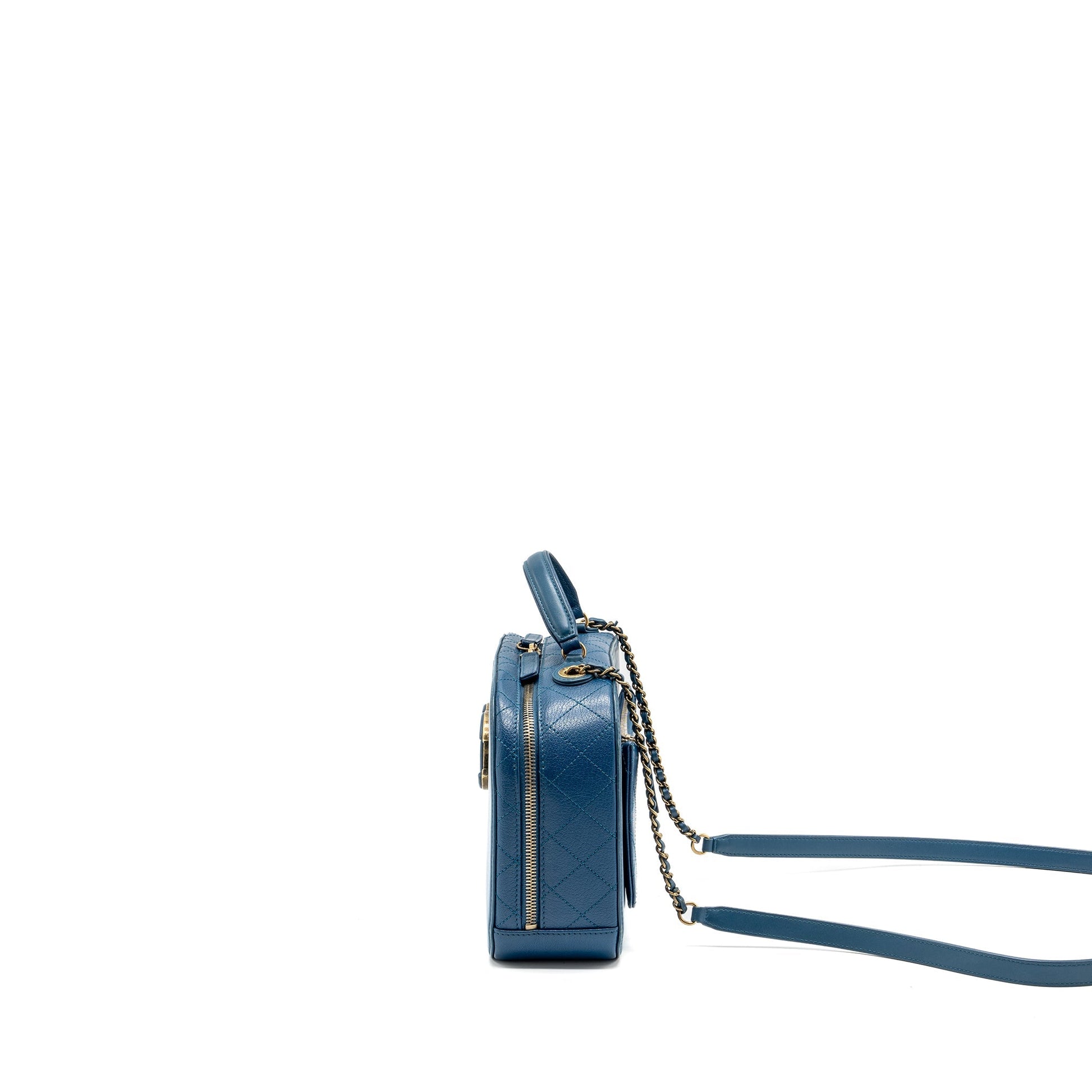 Chanel top handle zip vanity GHW Blue Leather Handbag