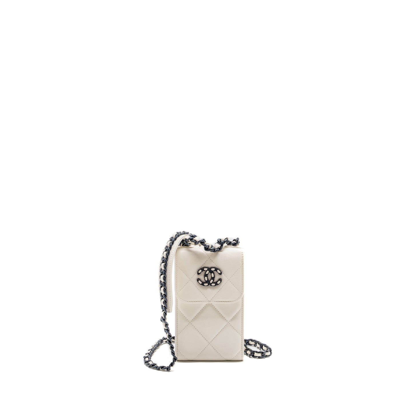 Chanel vertical 19 phone lambskin hardware Black White Handbag