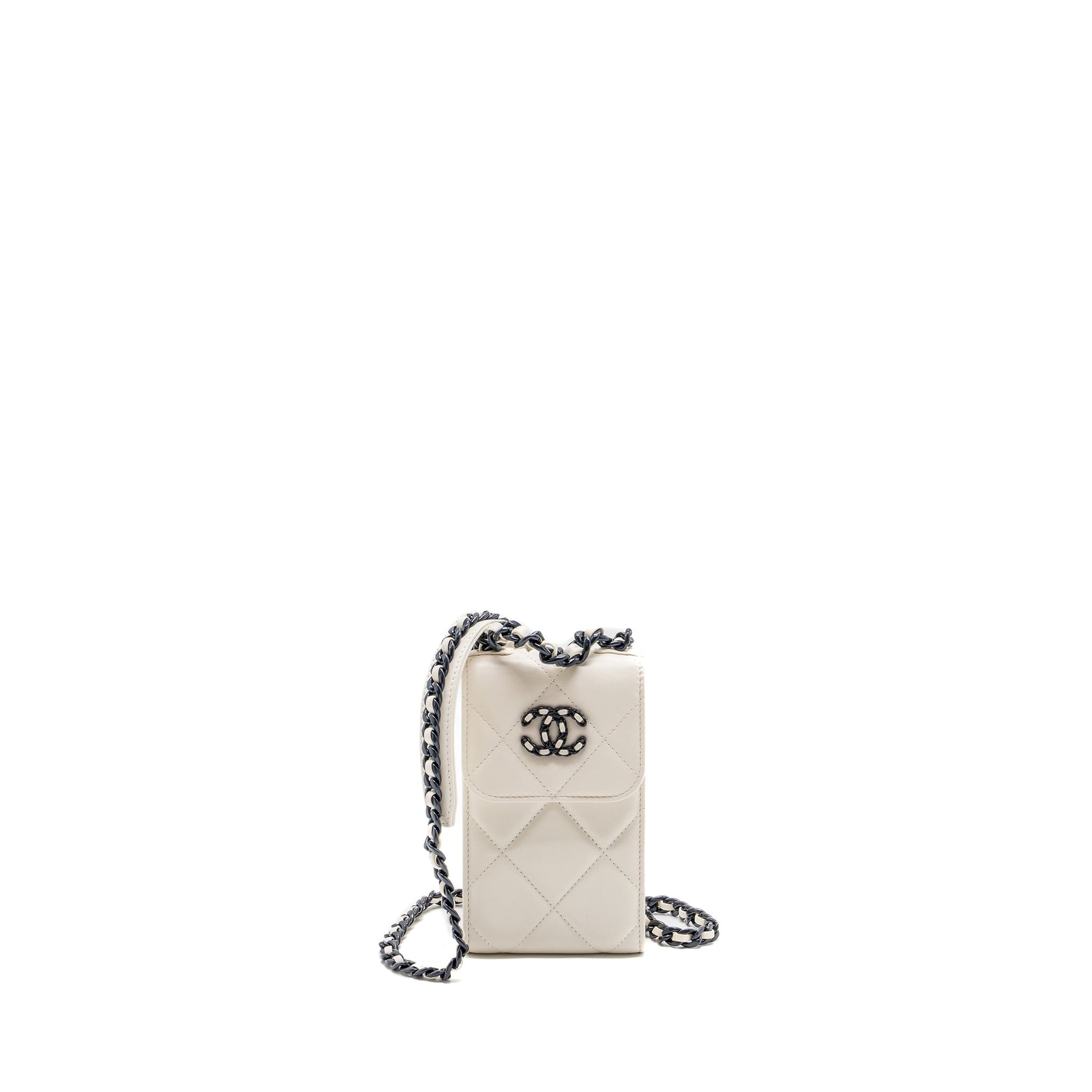 Chanel vertical 19 phone lambskin hardware Black White Handbag