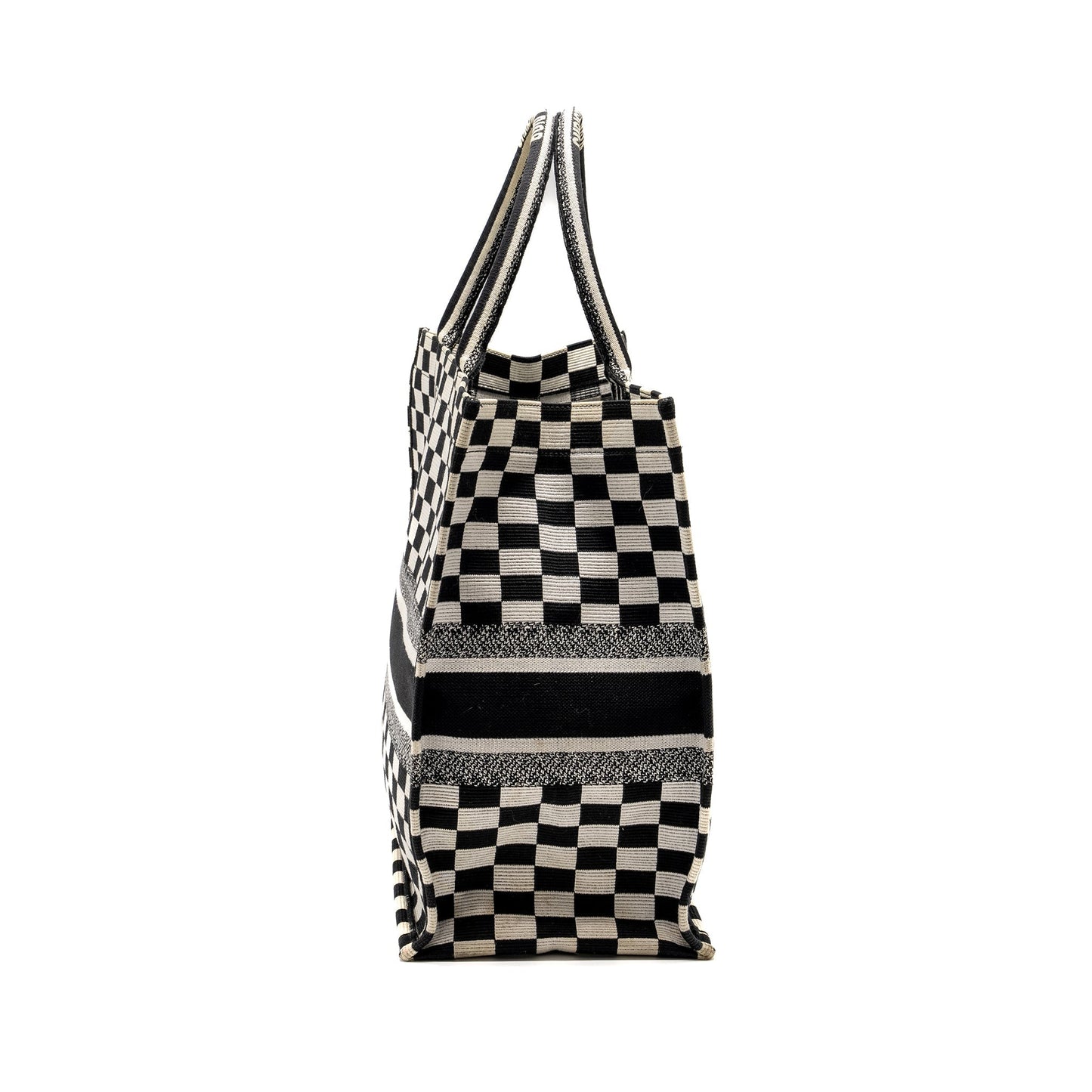Dior Large Book Tote Checkered Embroidered Handbag Canvas Black Tote Bag