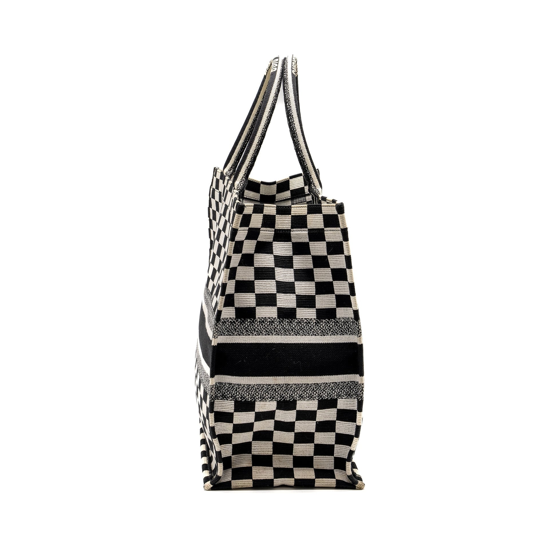 Dior Large Book Tote Checkered Embroidered Handbag Canvas Black Tote Bag