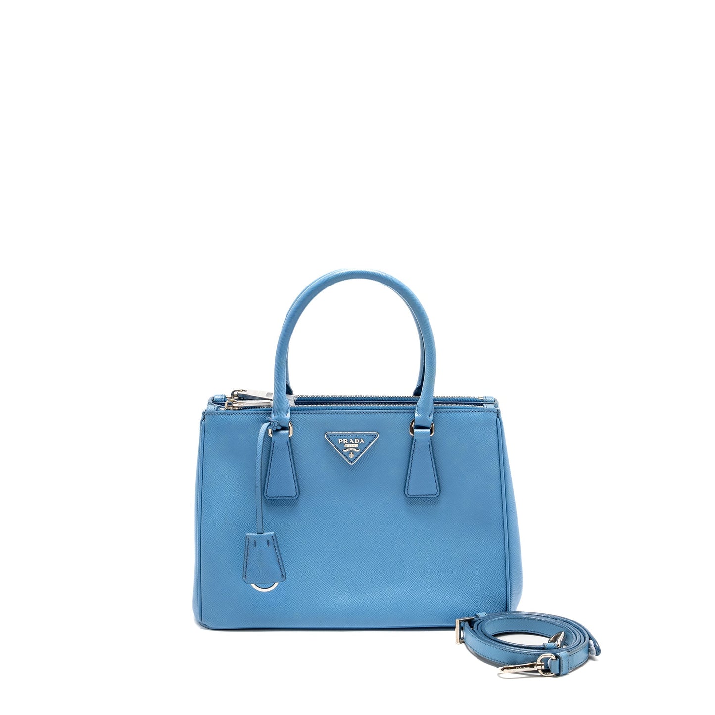 Prada Galleria Saffiano Purse Handbag Leather Blue Travel Bag