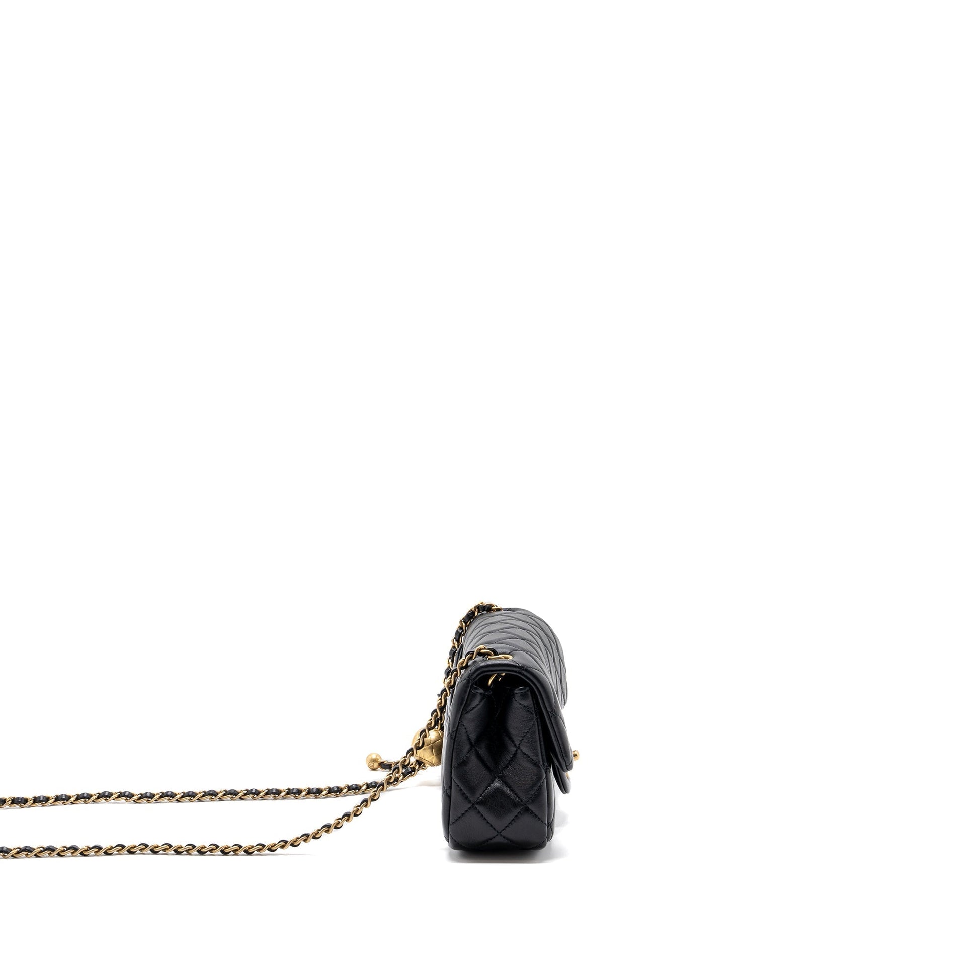 Chanel Pearl Crush Rectangular Flap Lambskin GHW Black Shoulder Bag Ghw 2