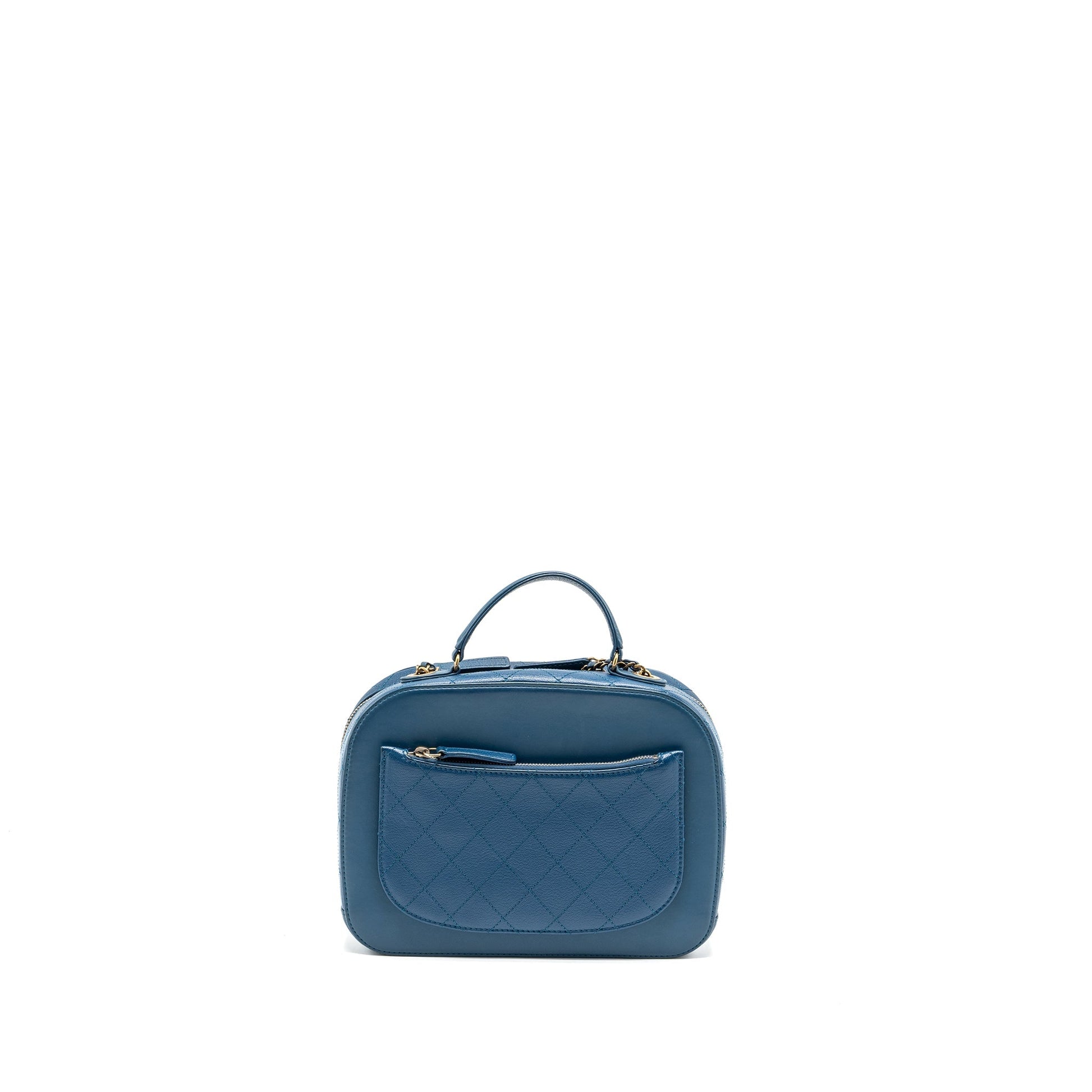 Chanel top handle zip vanity GHW Blue Leather Handbag