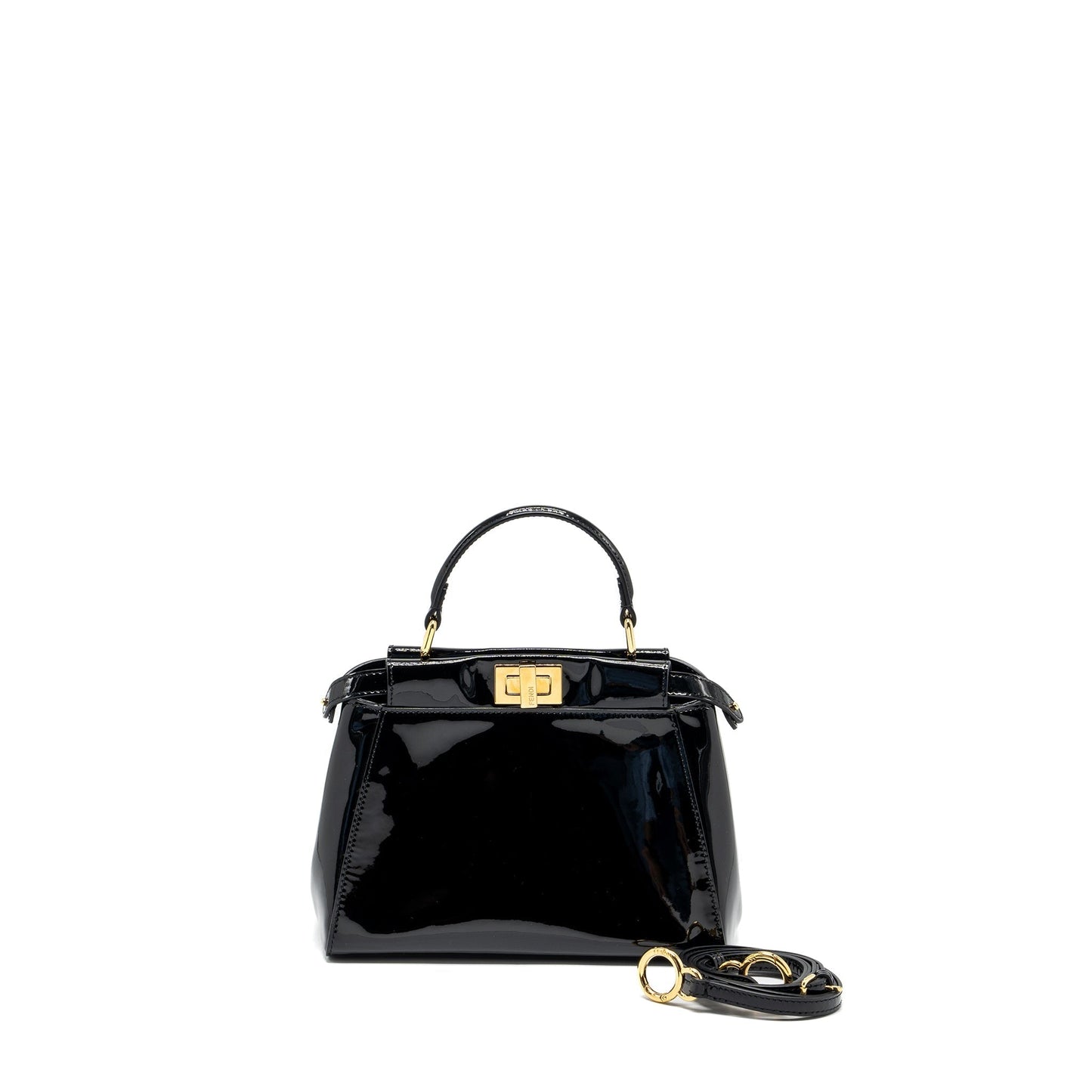 Fendi Fendi Mini Peekaboo Patent Black Ghw Travel Bag