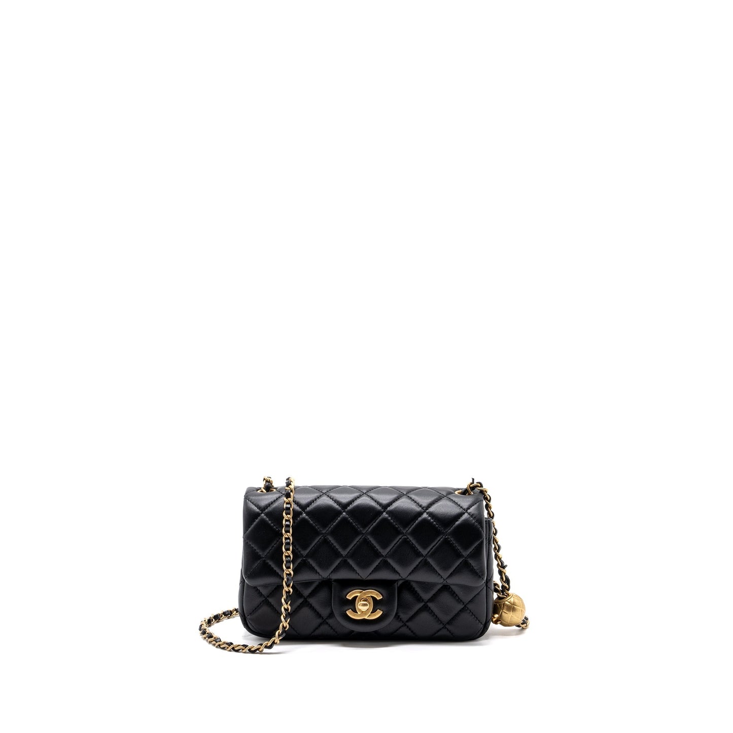 Chanel Pearl Crush Rectangular Flap Lambskin GHW Black Shoulder Bag Ghw 2