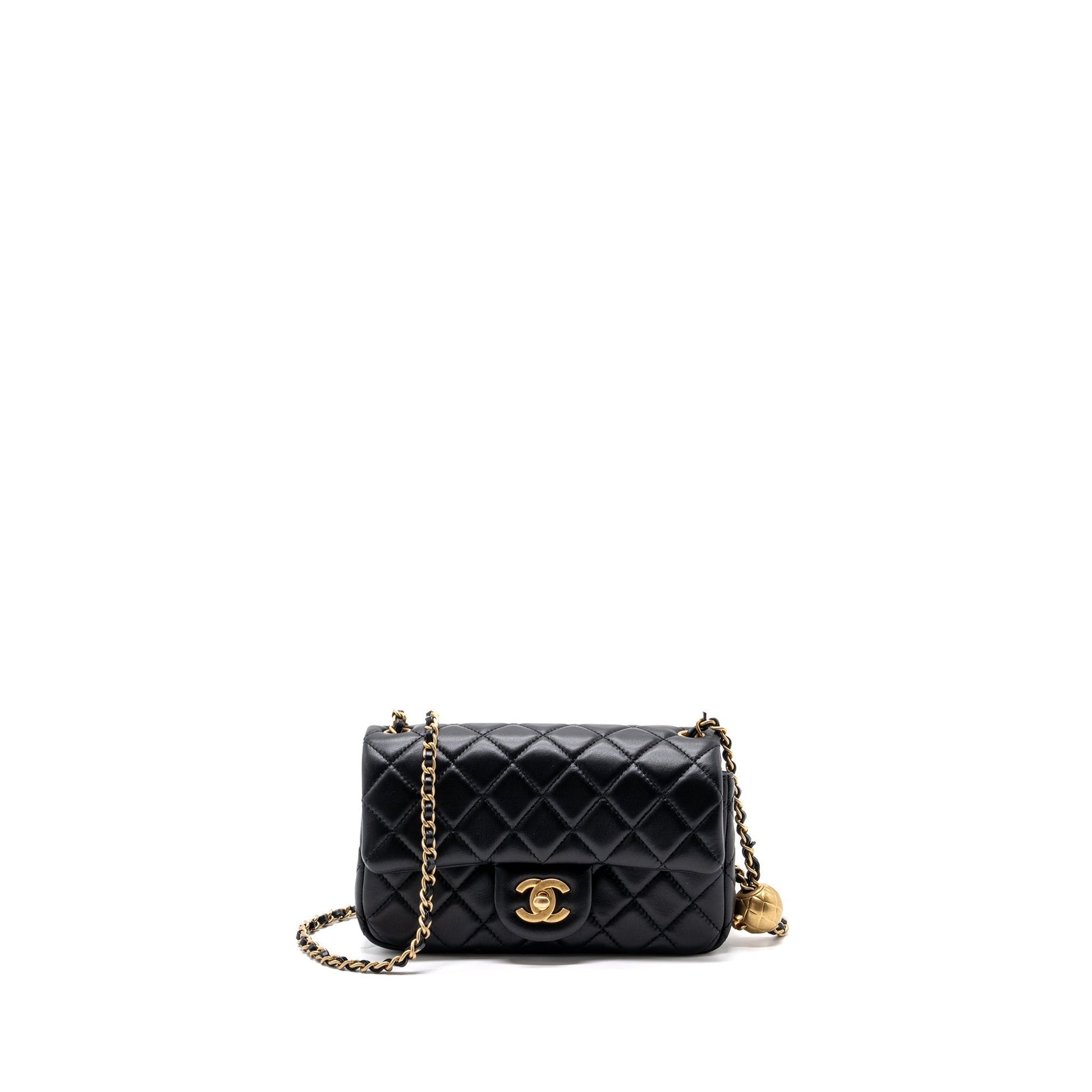 Chanel Pearl Crush Rectangular Flap Lambskin GHW Black Shoulder Bag Ghw 2