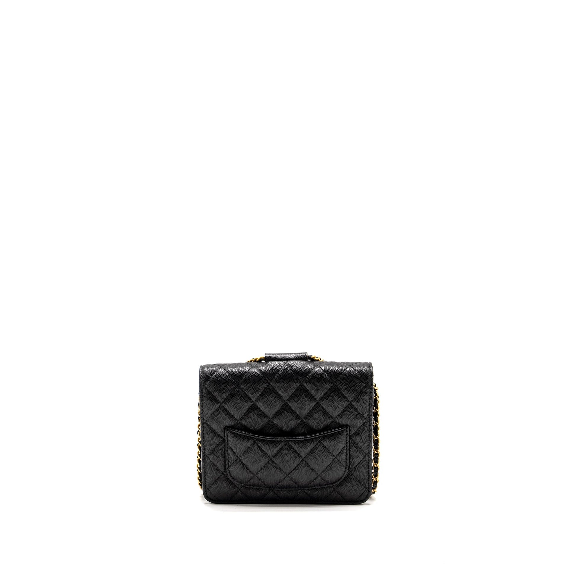 Chanel Circular Handle Quilted Flap Caviar GHW Black Shoulder Bag