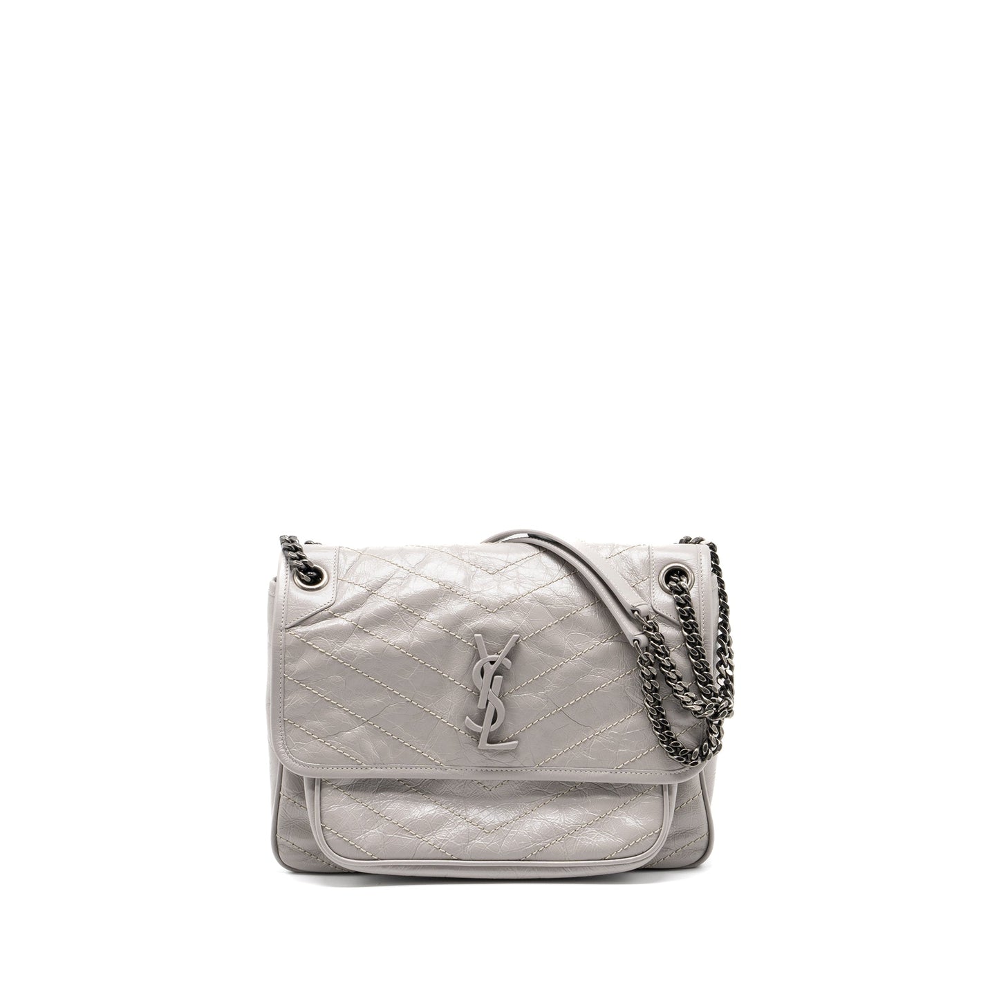 YSL Saint Laurent Saint Laurent Niki Purse Calfskin Grey Ruthenium Medium Travel Bag