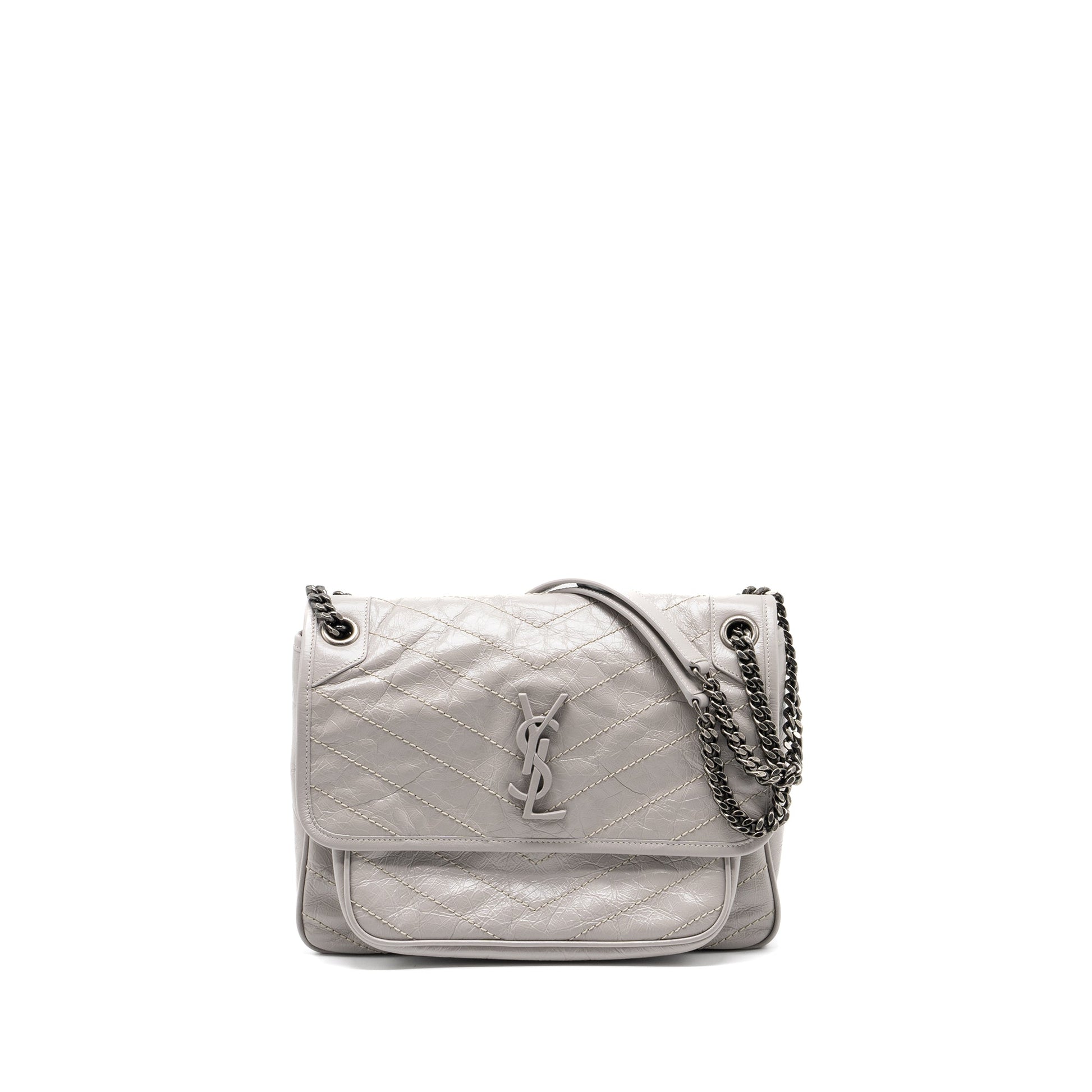 YSL Saint Laurent Saint Laurent Niki Purse Calfskin Grey Ruthenium Medium Travel Bag