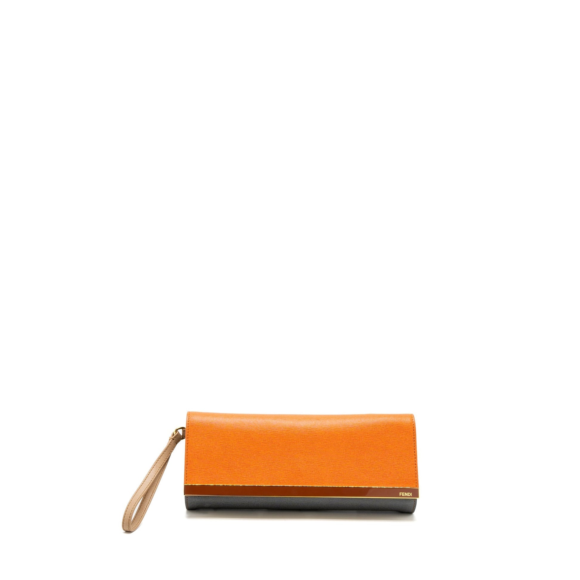 Fendi Clutch Calfskin Multicolour Orange Flap Clutch Bag
