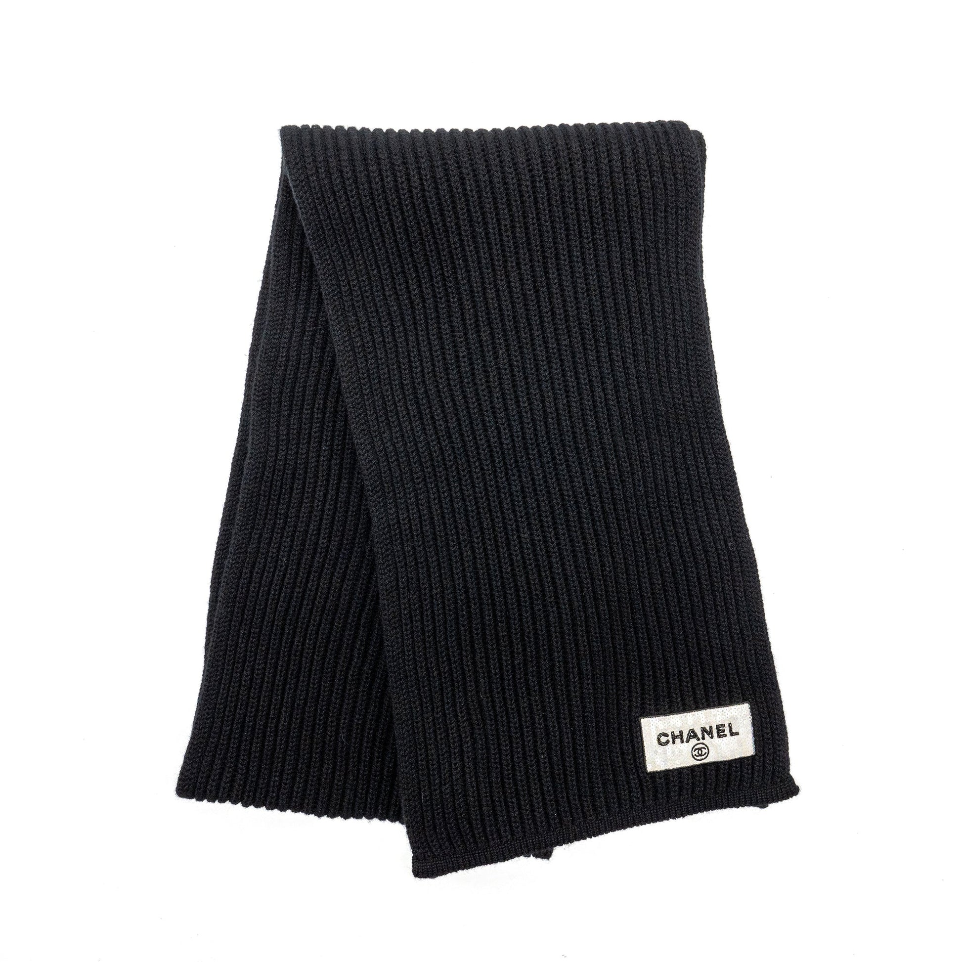 Chanel Letter CC Logo Scarf Cashmere Black