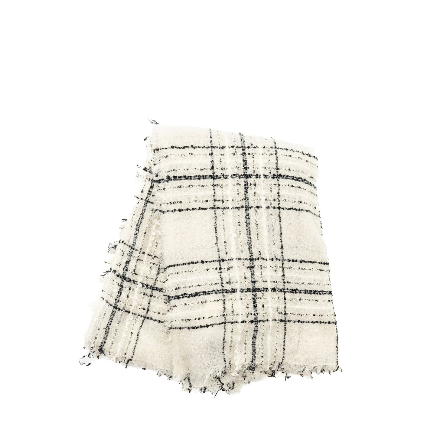 Chanel 23B Checked Stole Wool Cotton Black White Handbag