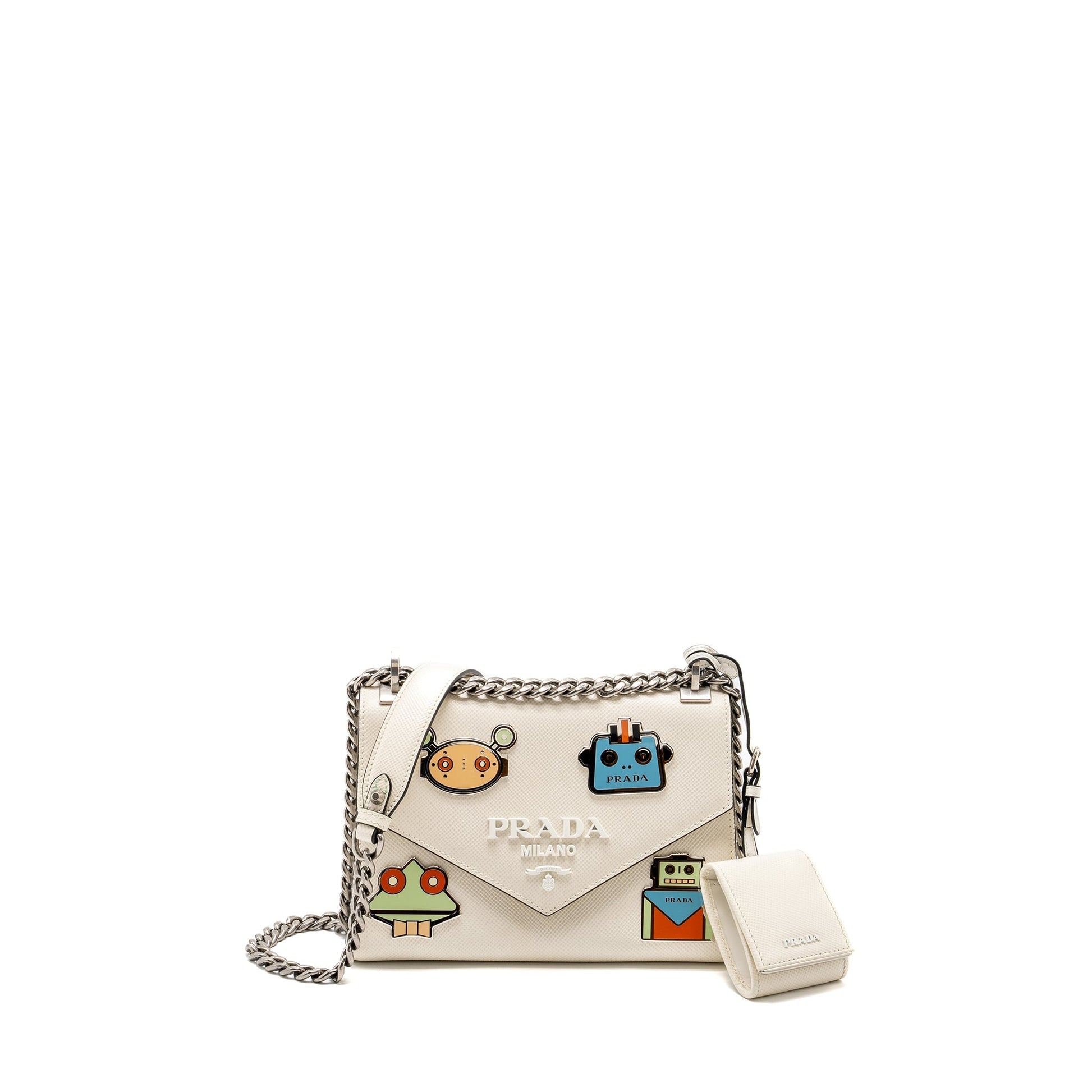 Prada Saffiano Robot Monochrom Crossbody Purse Handbag White Crossbody Bag