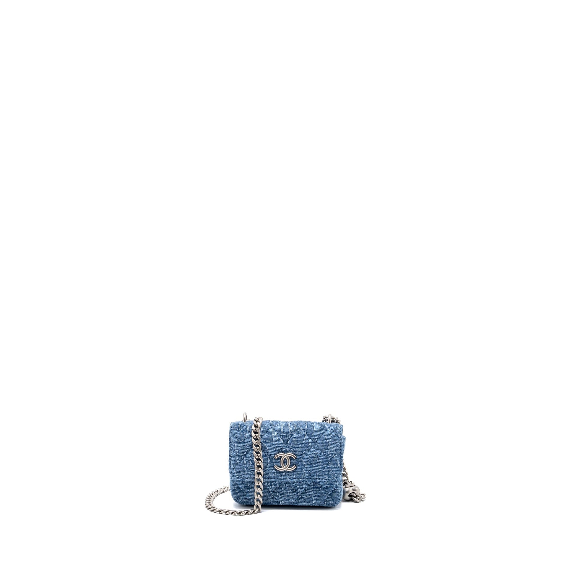 Chanel Coco Love Denim SHW Microchip Blue Clutch Bag