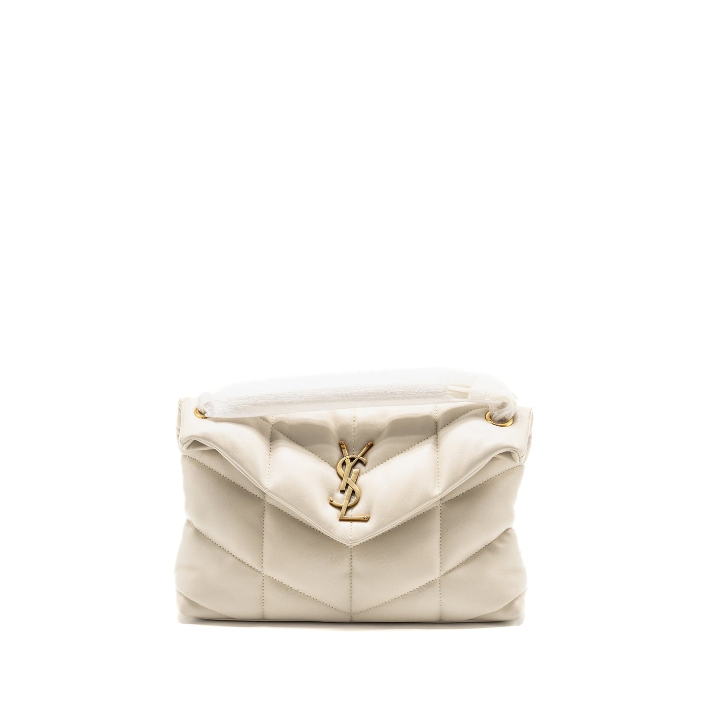 YSL Saint Laurent Loulou Puffer Purse Lambskin Blanc Shoulder Bag Mini Small