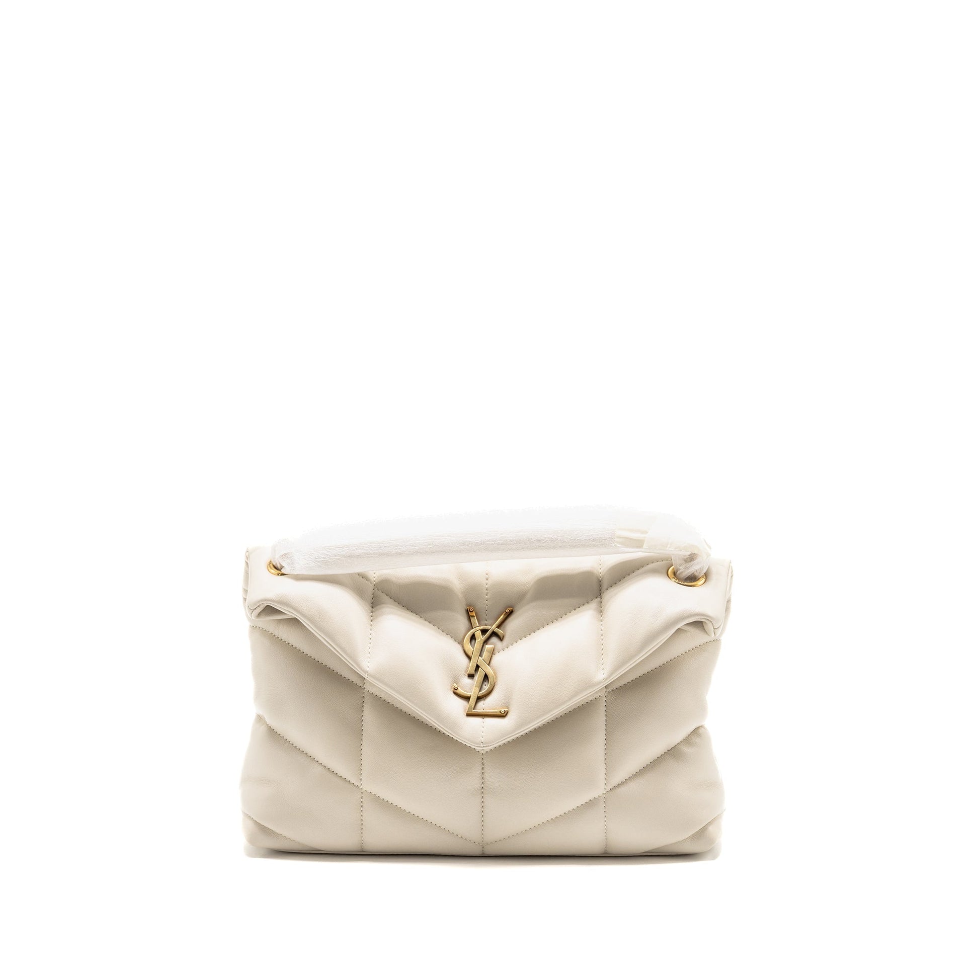 YSL Saint Laurent Loulou Puffer Purse Lambskin Blanc Shoulder Bag Mini Small