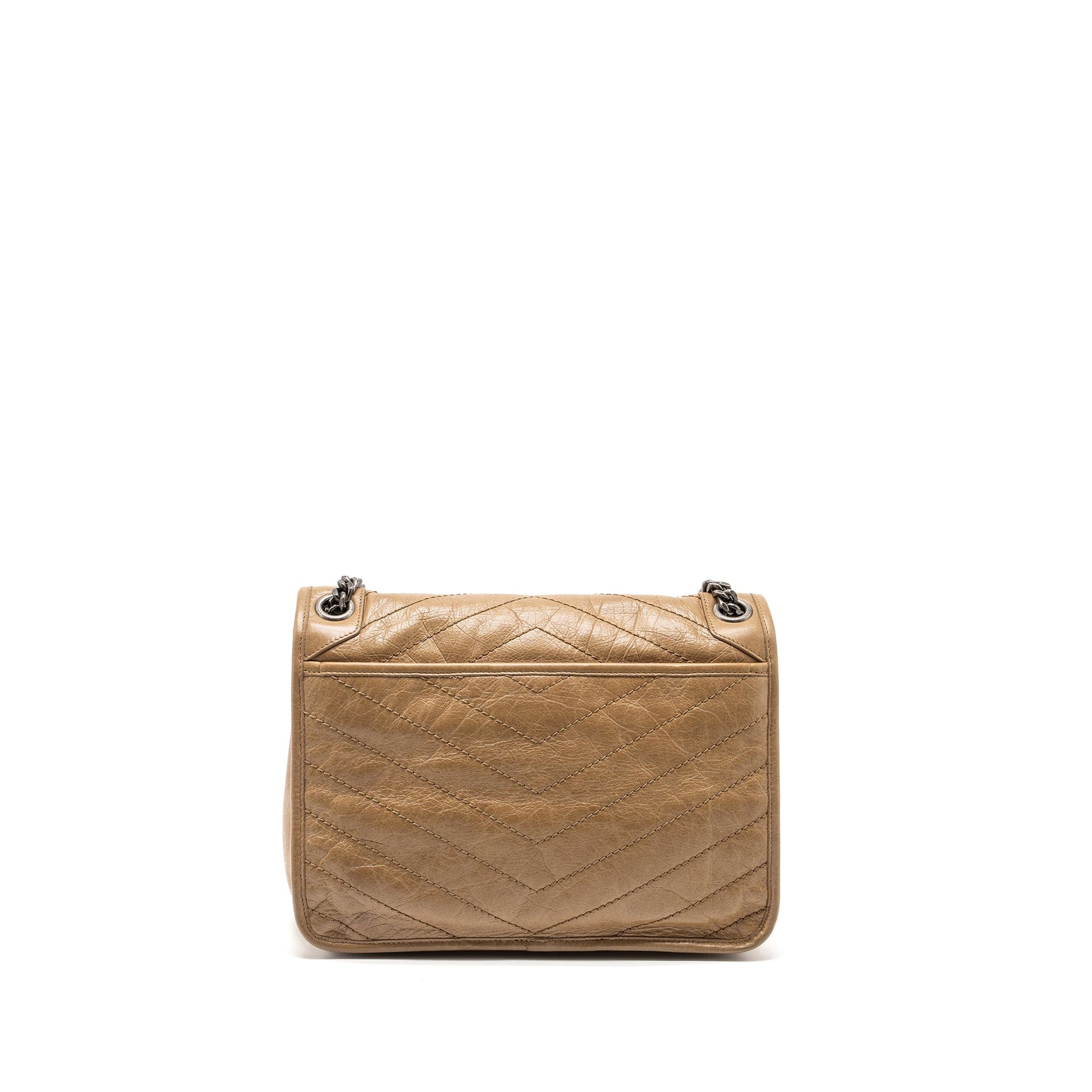 YSL Saint Laurent Saint Laurent Niki Purse Crinkled Calfskin Dark Beige Medium Travel Bag