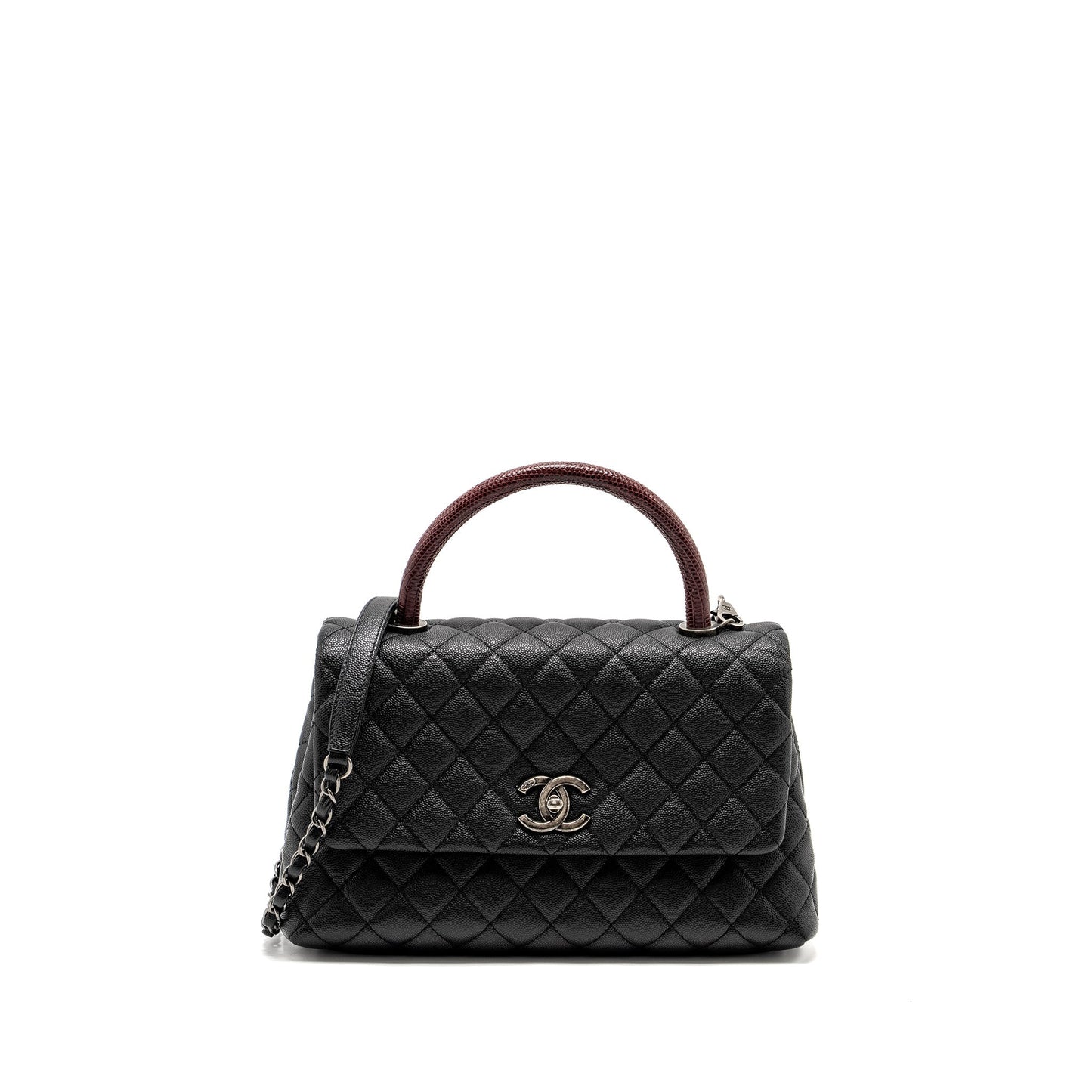Chanel coco handle caviar lizard handle burgundy Black Handbag