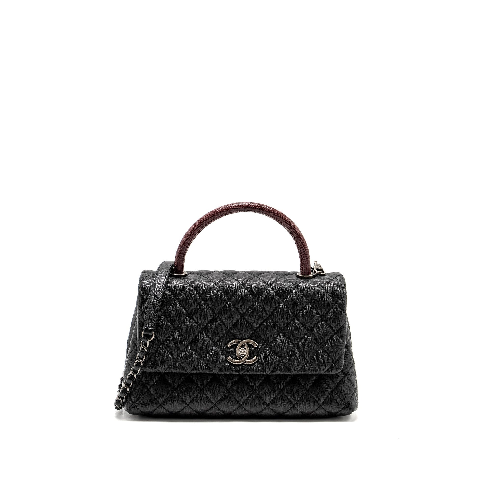Chanel coco handle caviar lizard handle burgundy Black Handbag