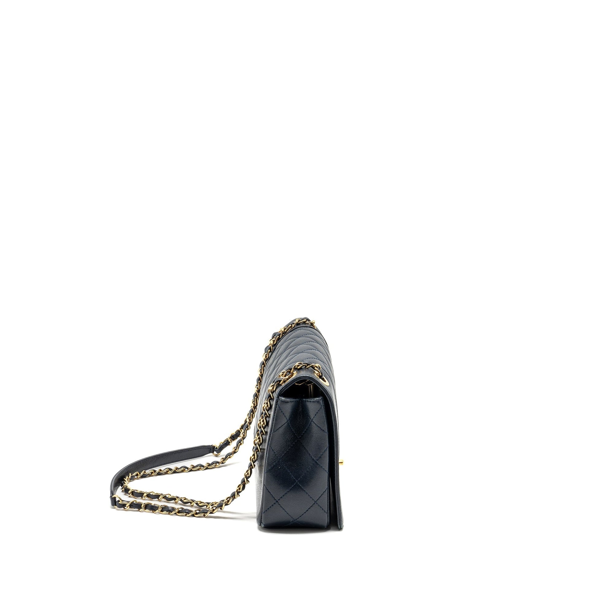 Chanel Mademoiselle Enamel Flap Goatskin Navy GHW Shoulder Bag