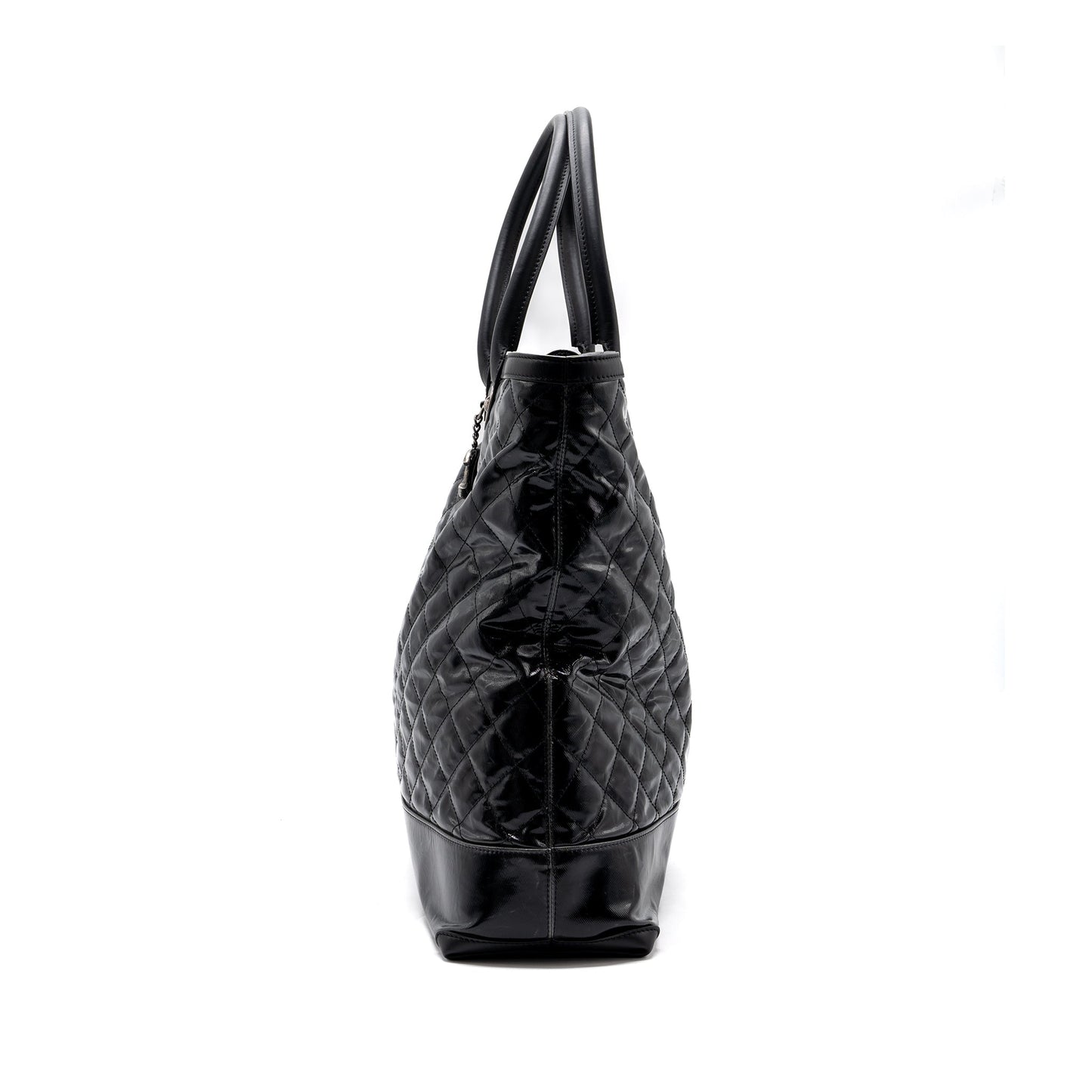 Chanel giant zip shopping patent ruthenium hardware Black Handbag