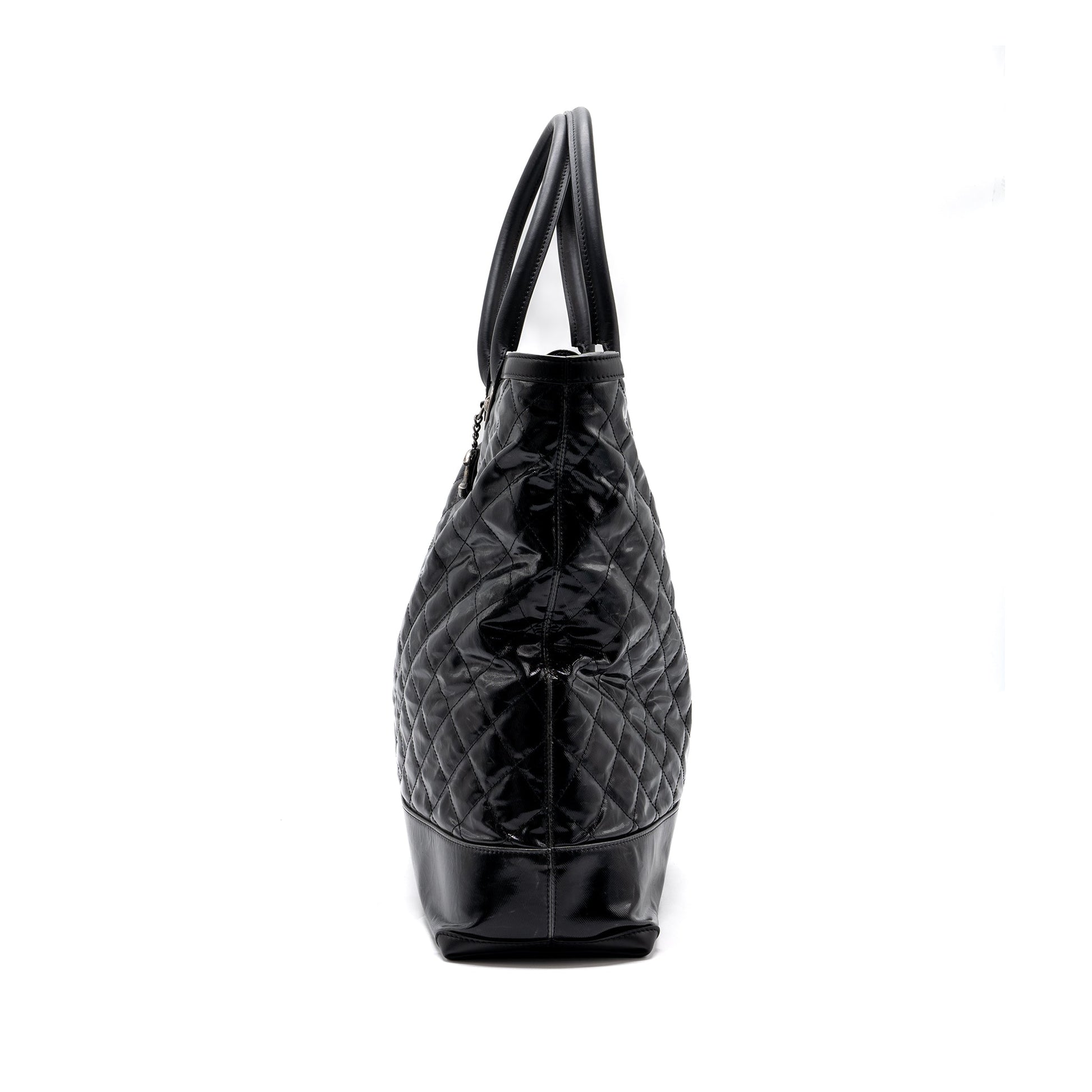 Chanel giant zip shopping patent ruthenium hardware Black Handbag