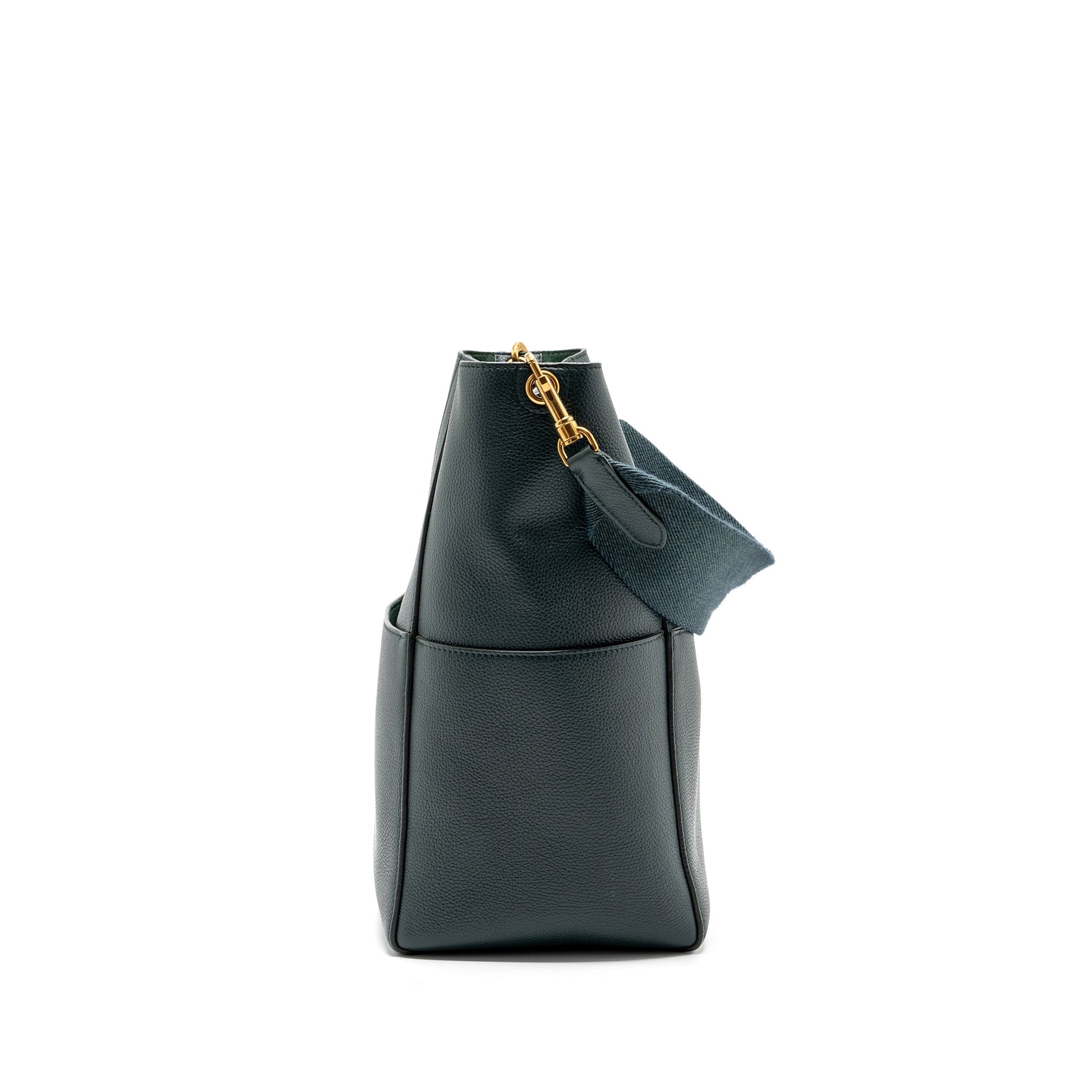 Celine Sangle Purse Calfskin Dark Handbag Green Bucket Bucket Bag