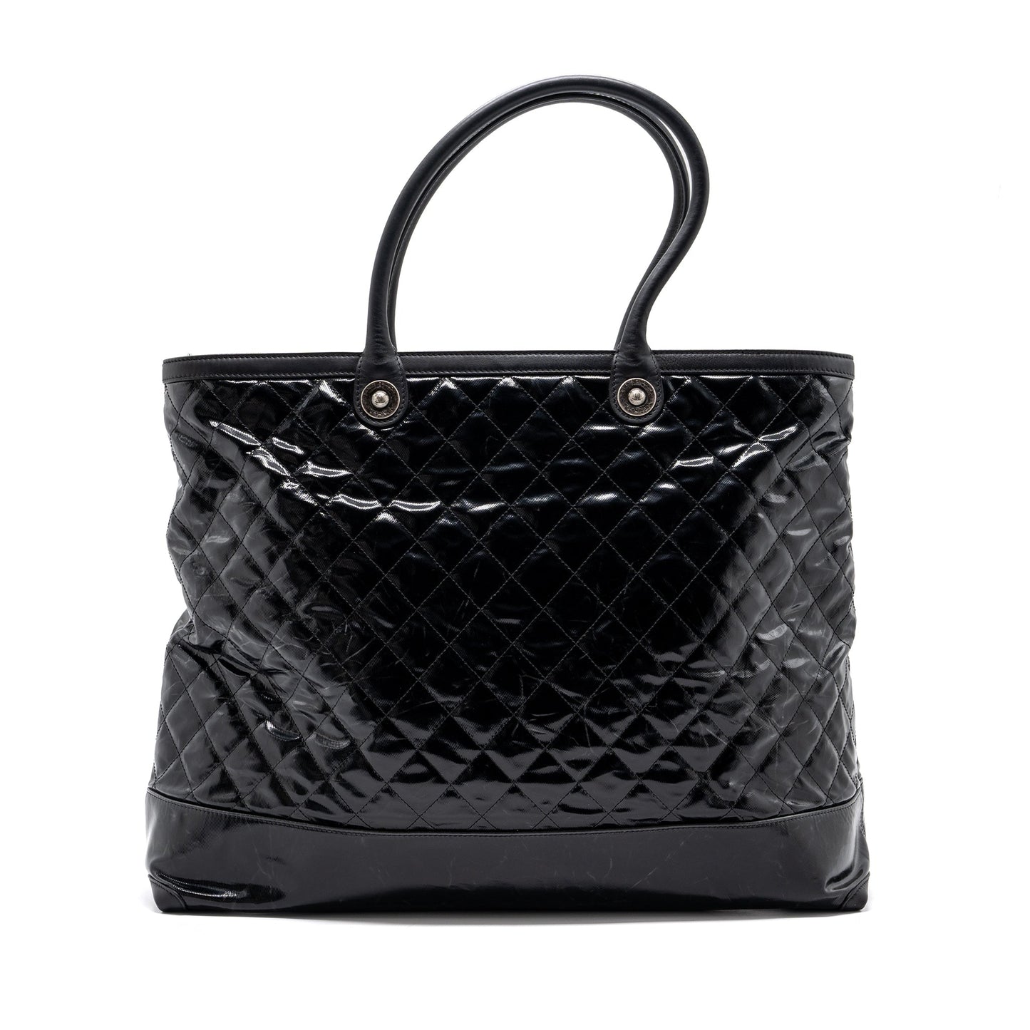 Chanel giant zip shopping patent ruthenium hardware Black Handbag
