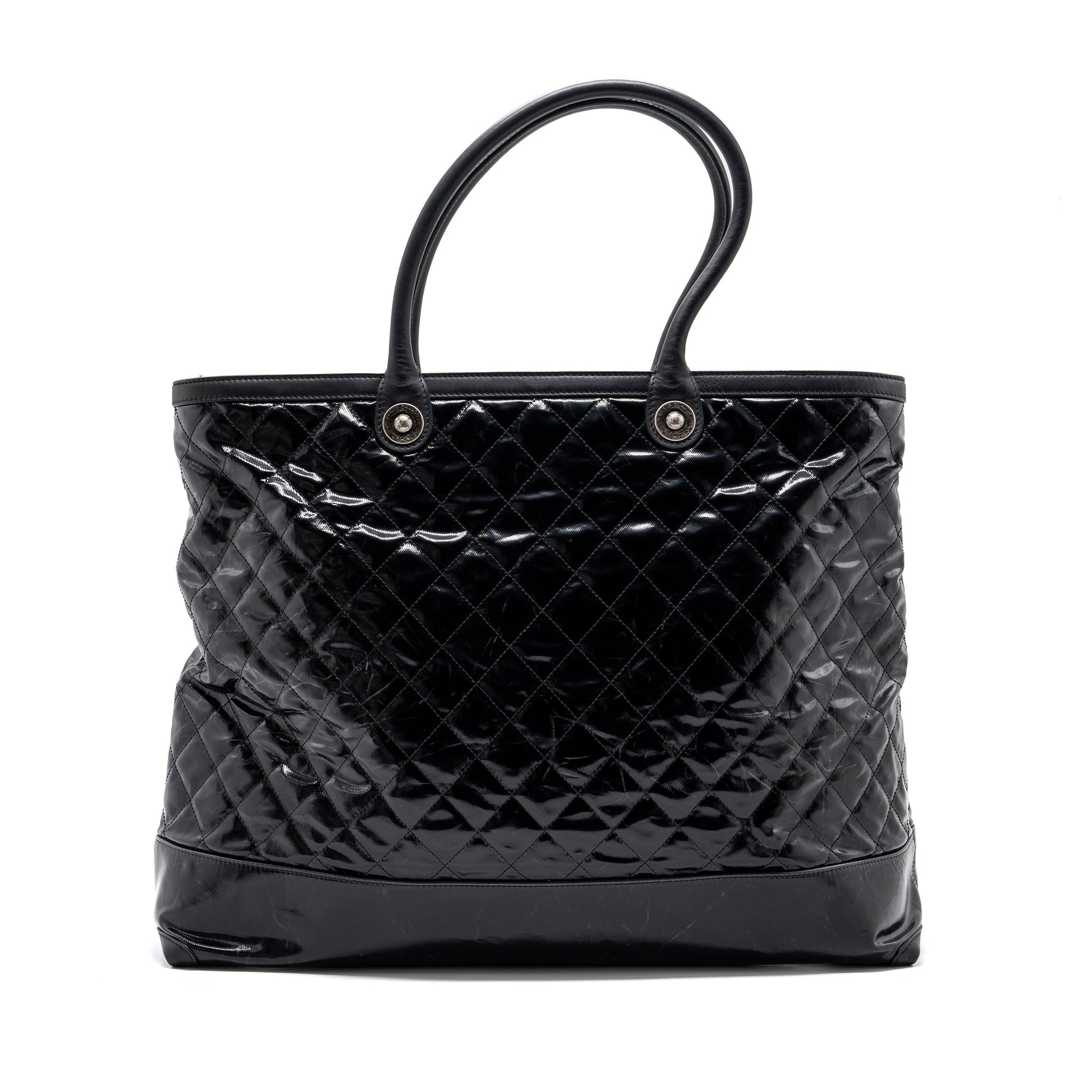 Chanel giant zip shopping patent ruthenium hardware Black Handbag