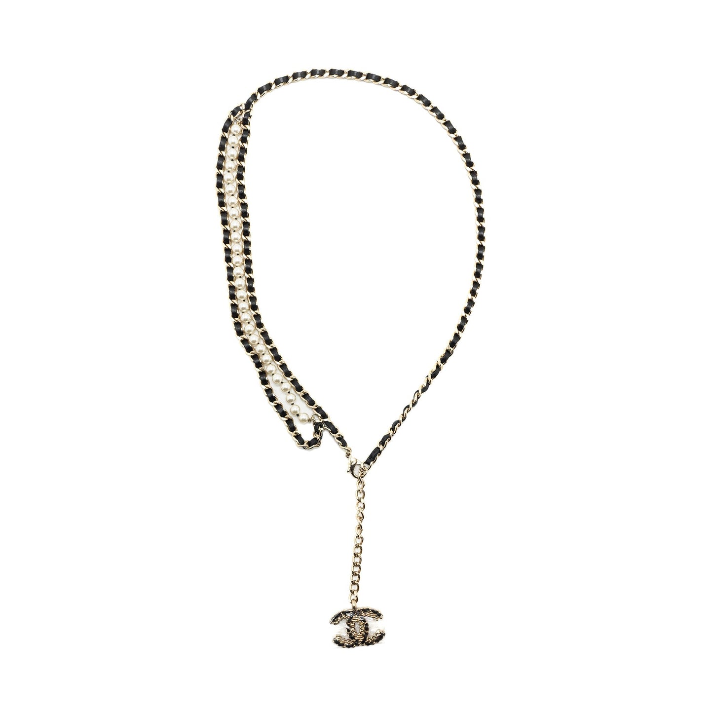 Chanel CC logo Dropped Waist Belt Pearl Leather
