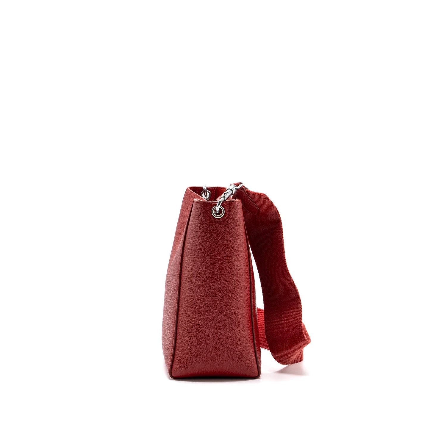 Celine Sangle Purse Grained Calfskin Handbag Red Small Bucket Bag