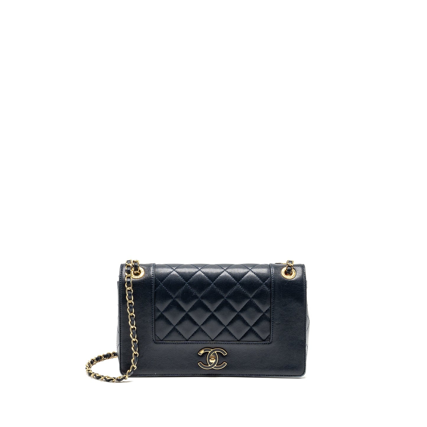 Chanel Mademoiselle Enamel Flap Goatskin Navy GHW Shoulder Bag