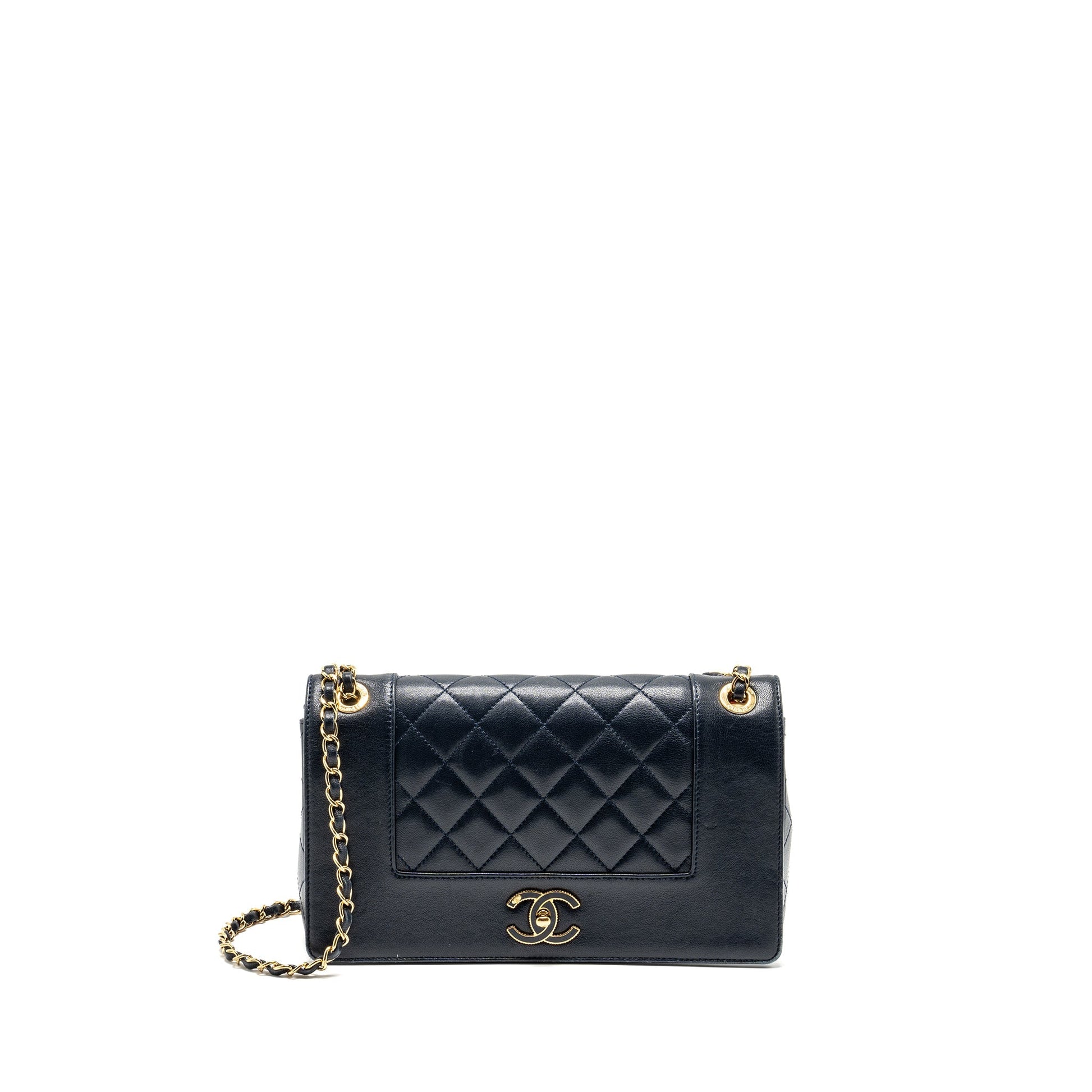 Chanel Mademoiselle Enamel Flap Goatskin Navy GHW Shoulder Bag