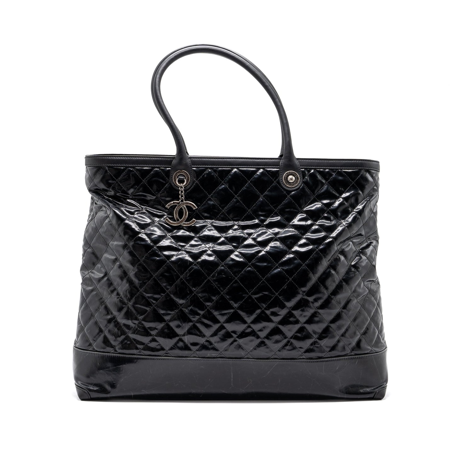 Chanel giant zip shopping patent ruthenium hardware Black Handbag