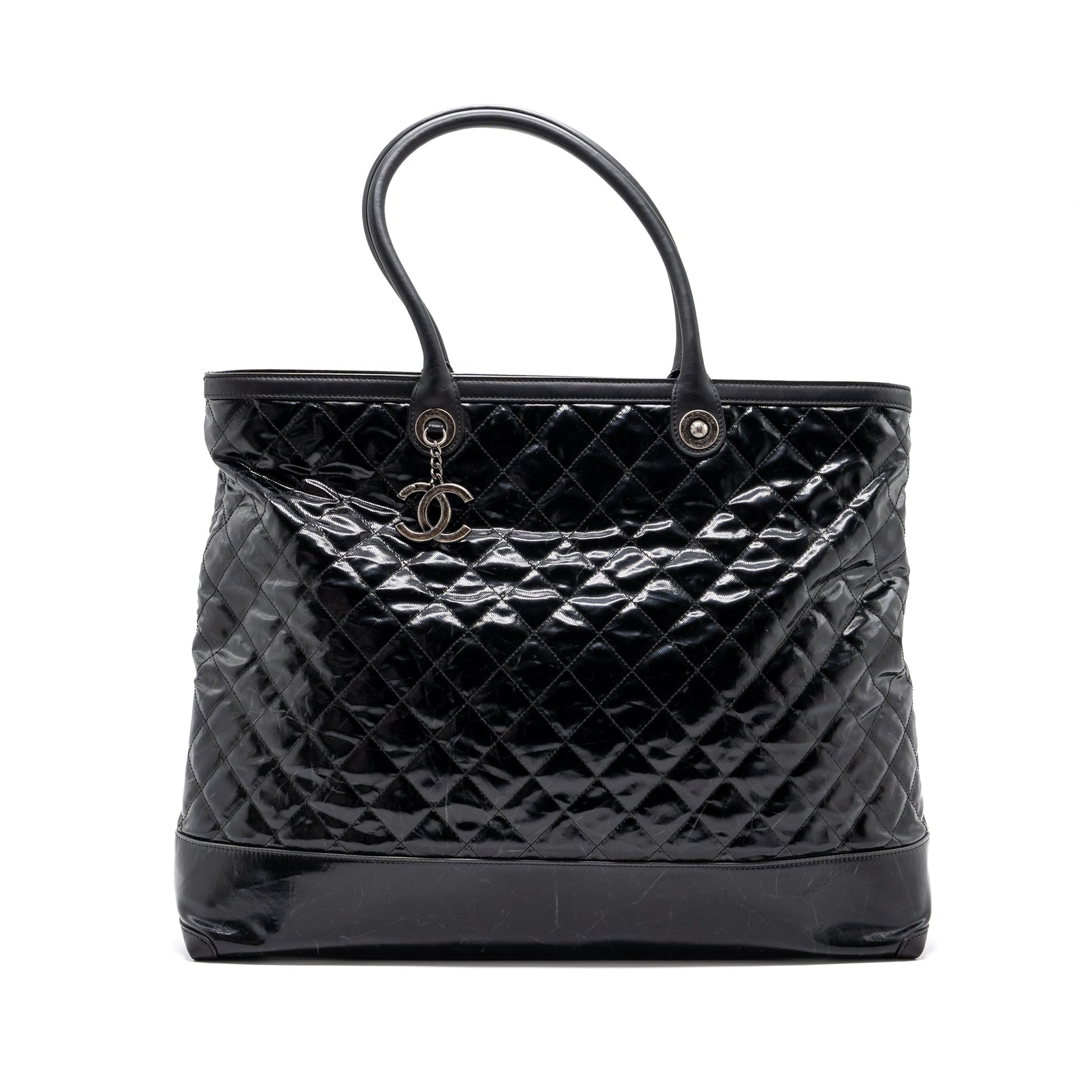Chanel giant zip shopping patent ruthenium hardware Black Handbag