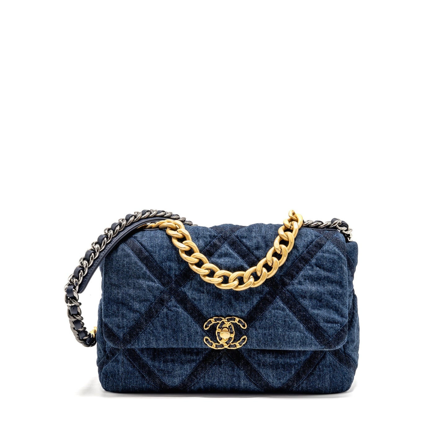 Chanel 19 denim dark hardware Multicolor Blue Handbag