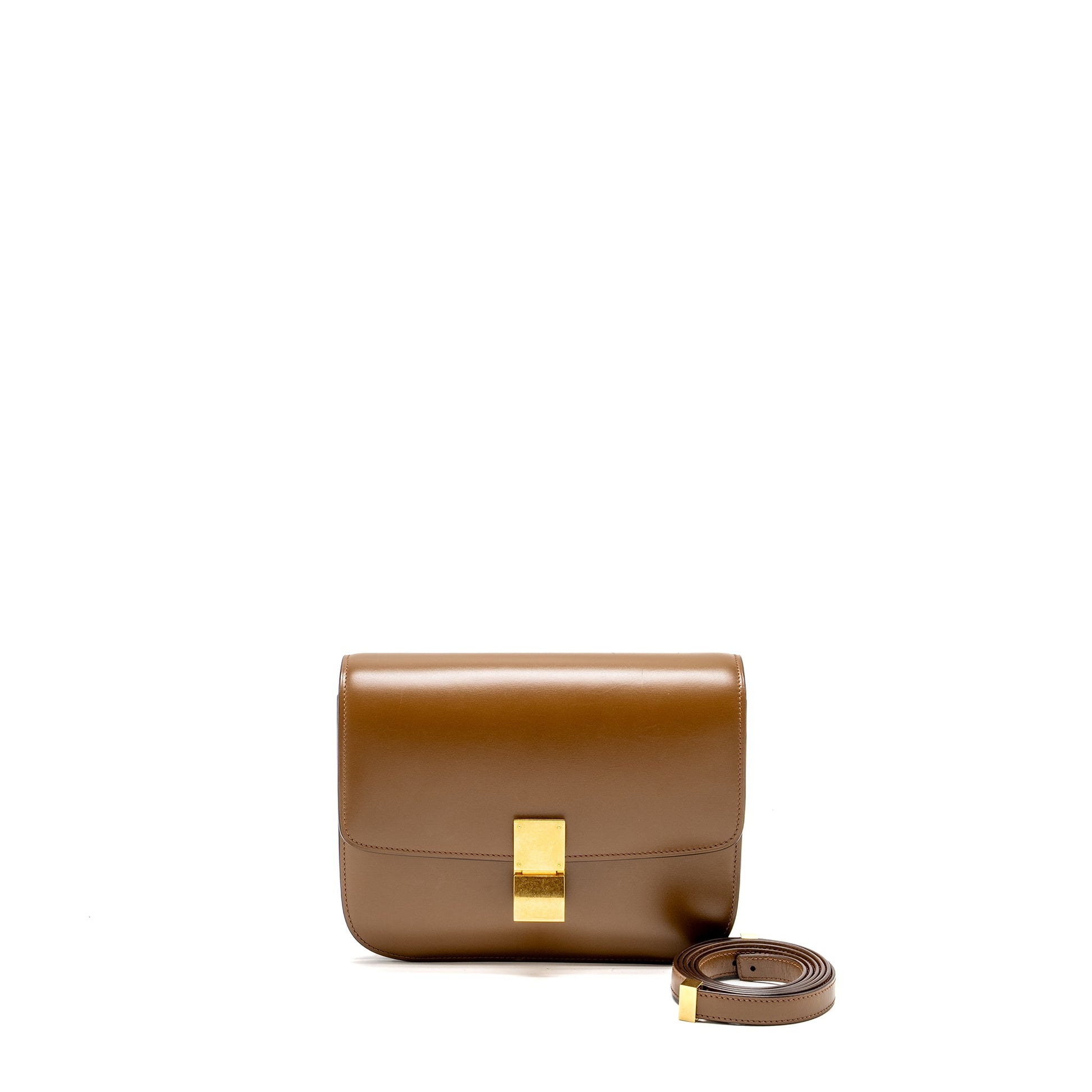 Celine Classic Box Calfskin Camel Handbag Medium Travel Bag