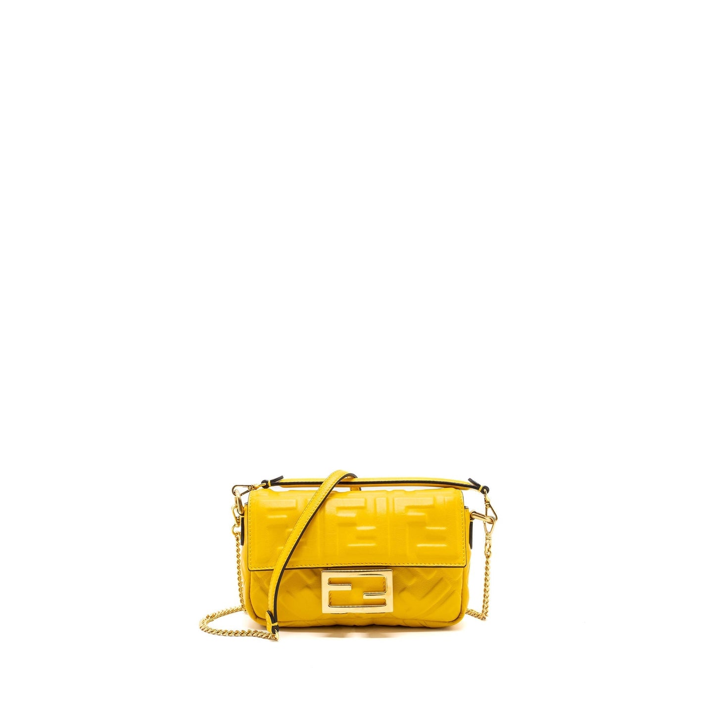 Fendi Baguette Purse Nappa Lambskin Yellow Mini Shoulder Bag