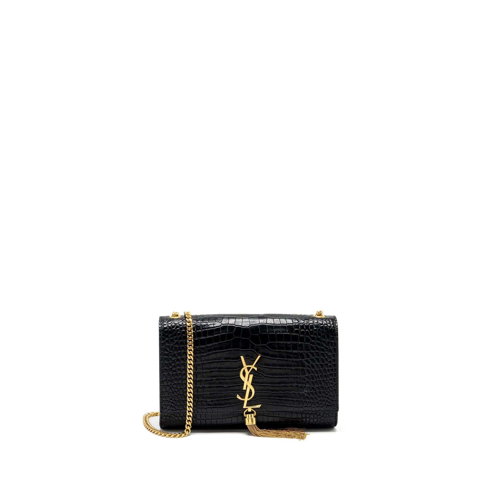 YSL Saint Laurent Saint Laurent Kate Purse Tassel Crocodile Embossed Black Travel Bag