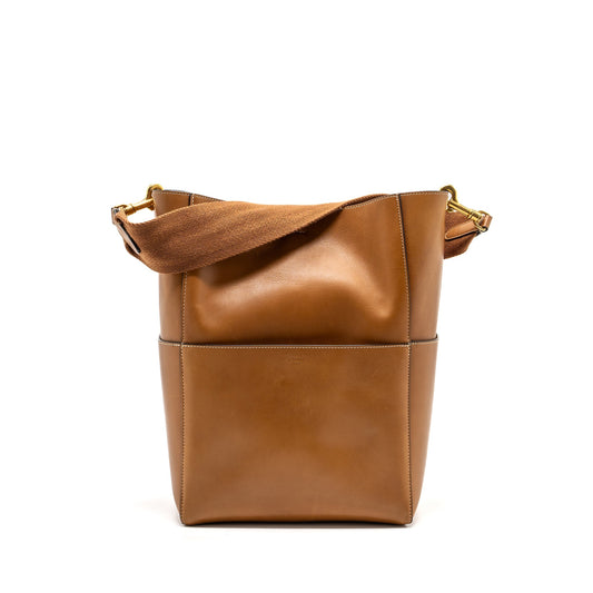 Celine Sangle Purse Handbag Leather Brown Bucket Bag