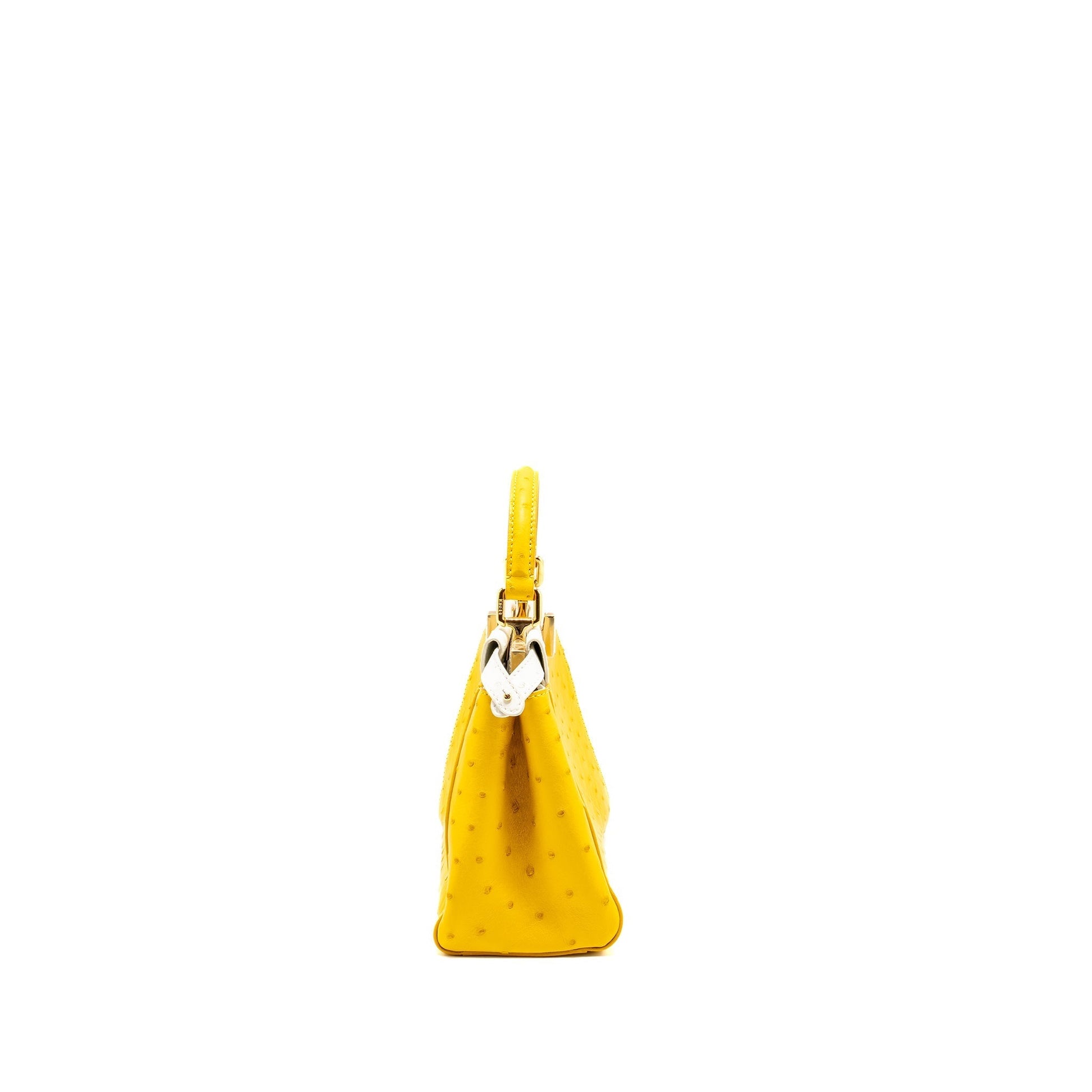 Fendi Peekaboo Ostrich Crystal Handbag White Yellow Mini Travel Bag