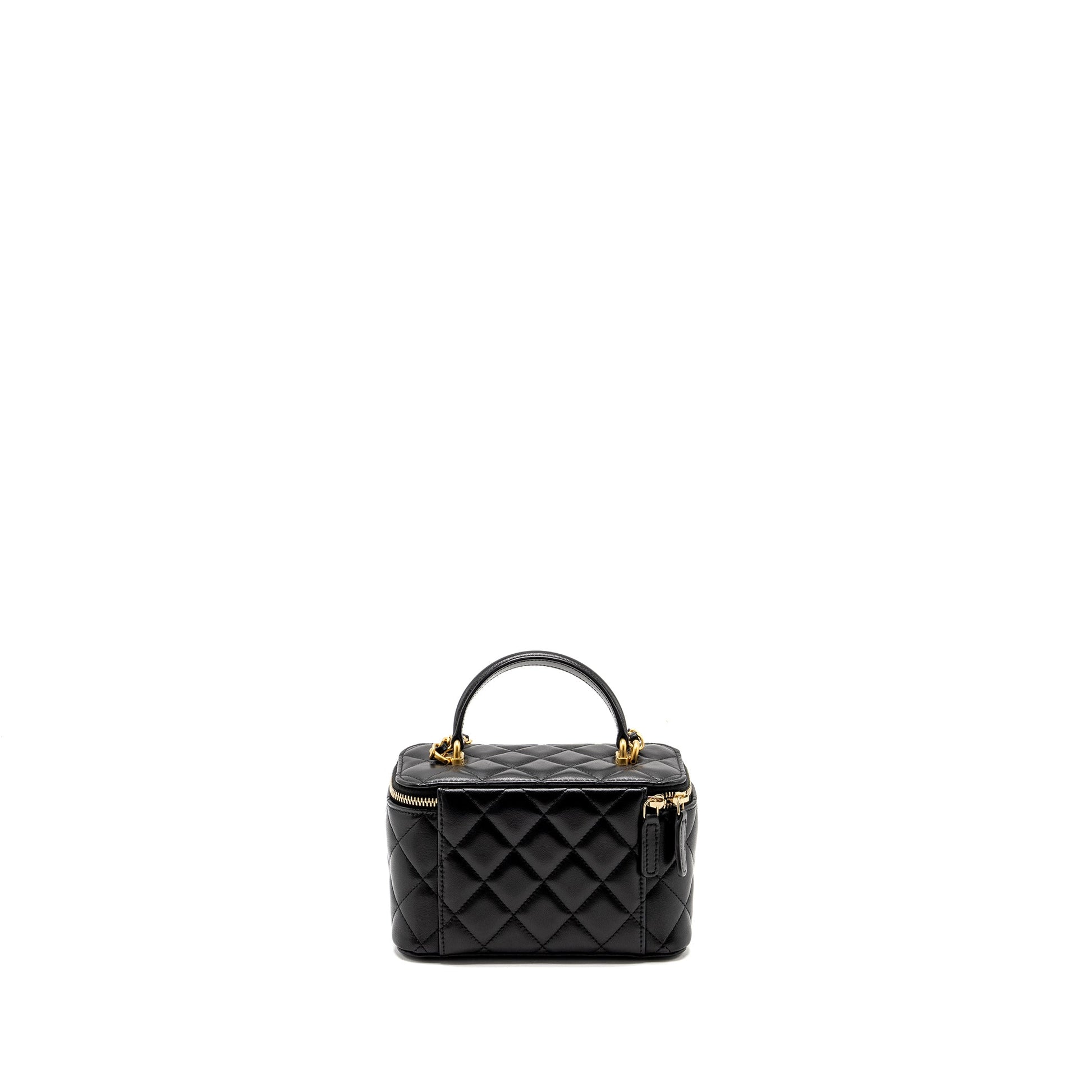 Chanel Top Handle Long Vanity Lambskin GHW Black Handbag Black Ghw