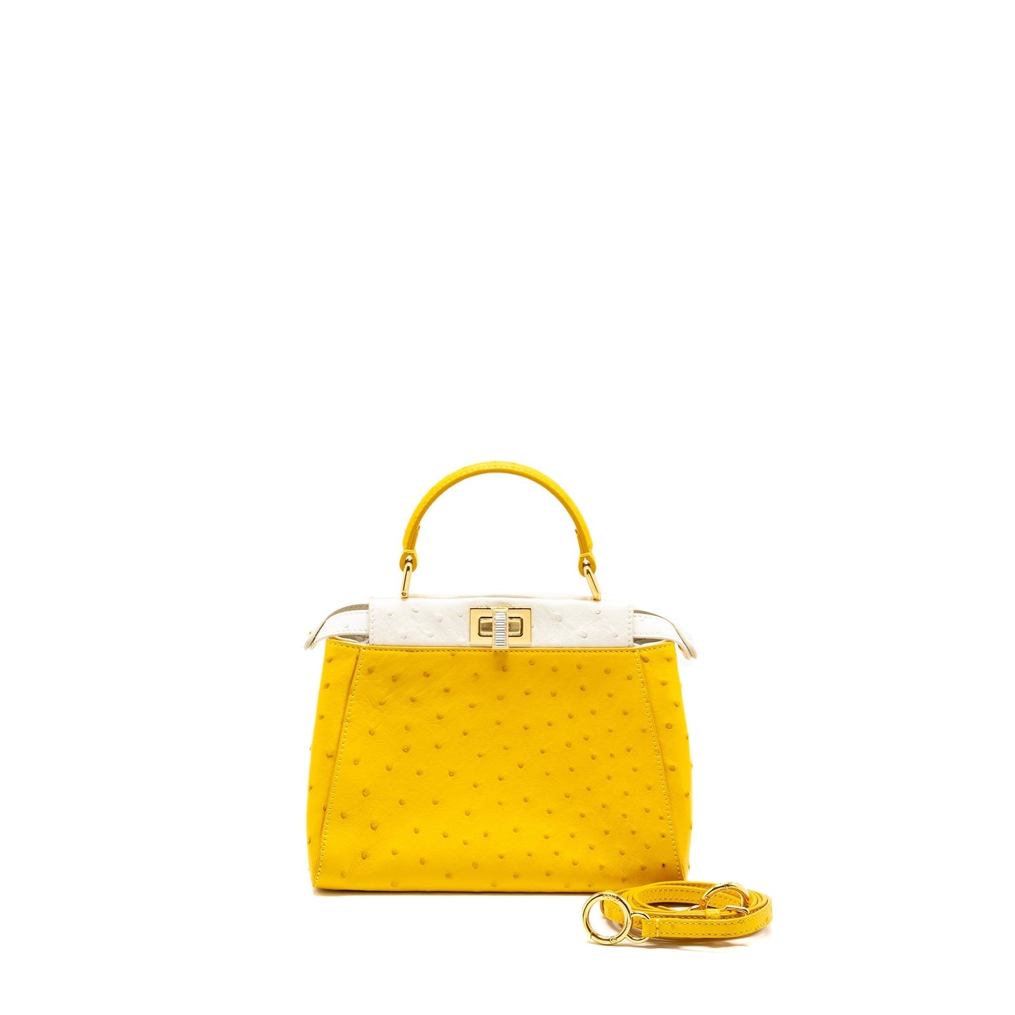 Fendi Peekaboo Ostrich Crystal Handbag White Yellow Mini Travel Bag