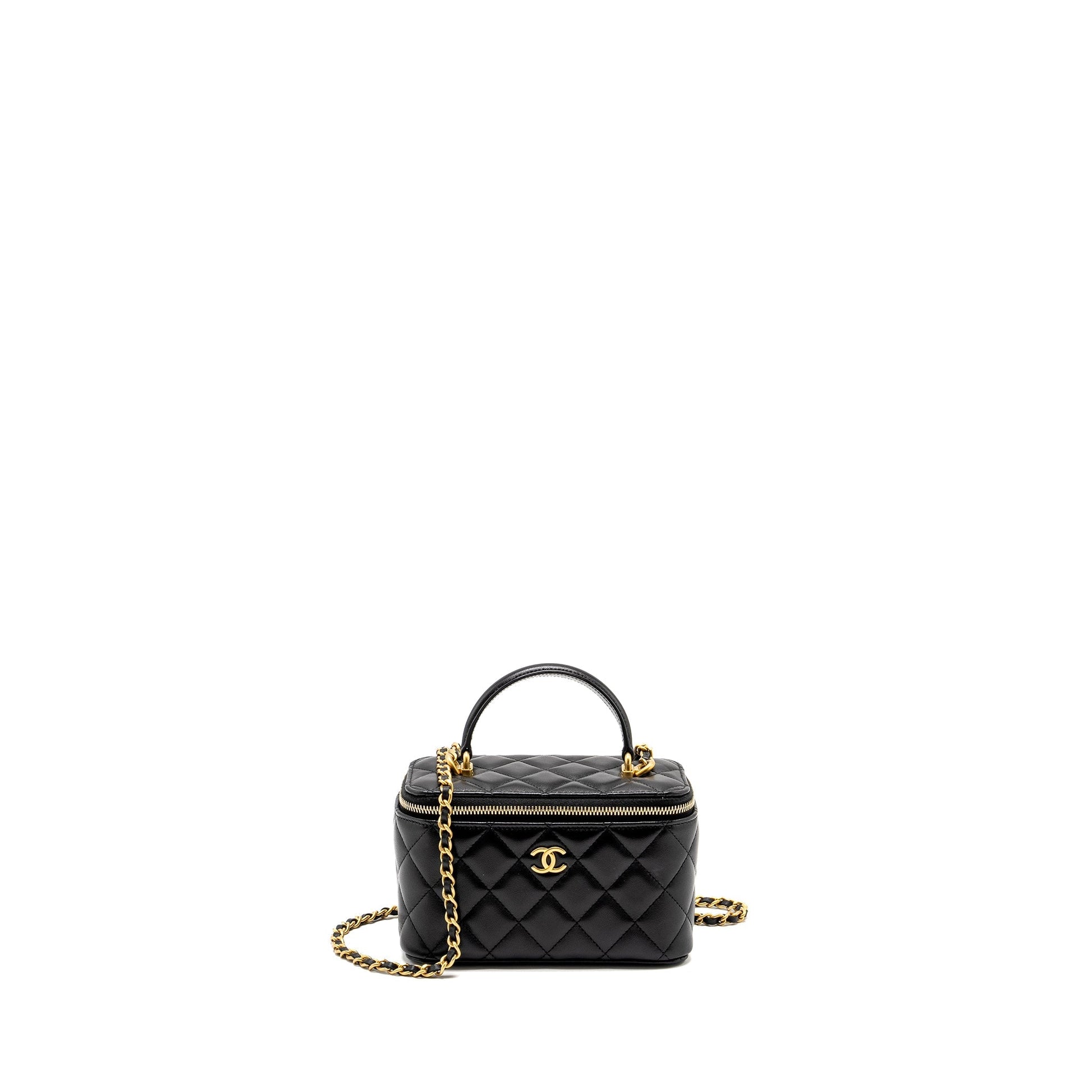 Chanel Top Handle Long Vanity Lambskin GHW Black Handbag Black Ghw