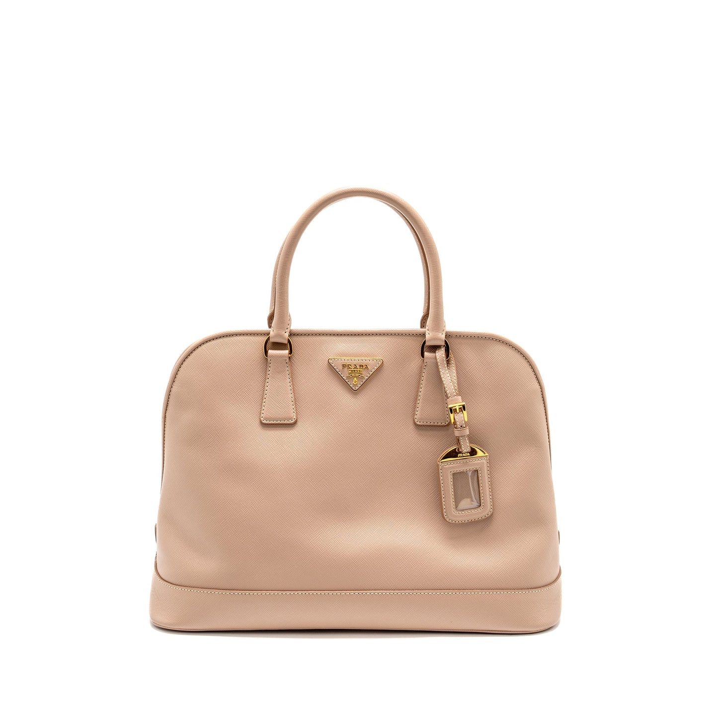 Prada Saffiano Vernice Promenade Dome Tote Handbag Leather Beige Tote Bag