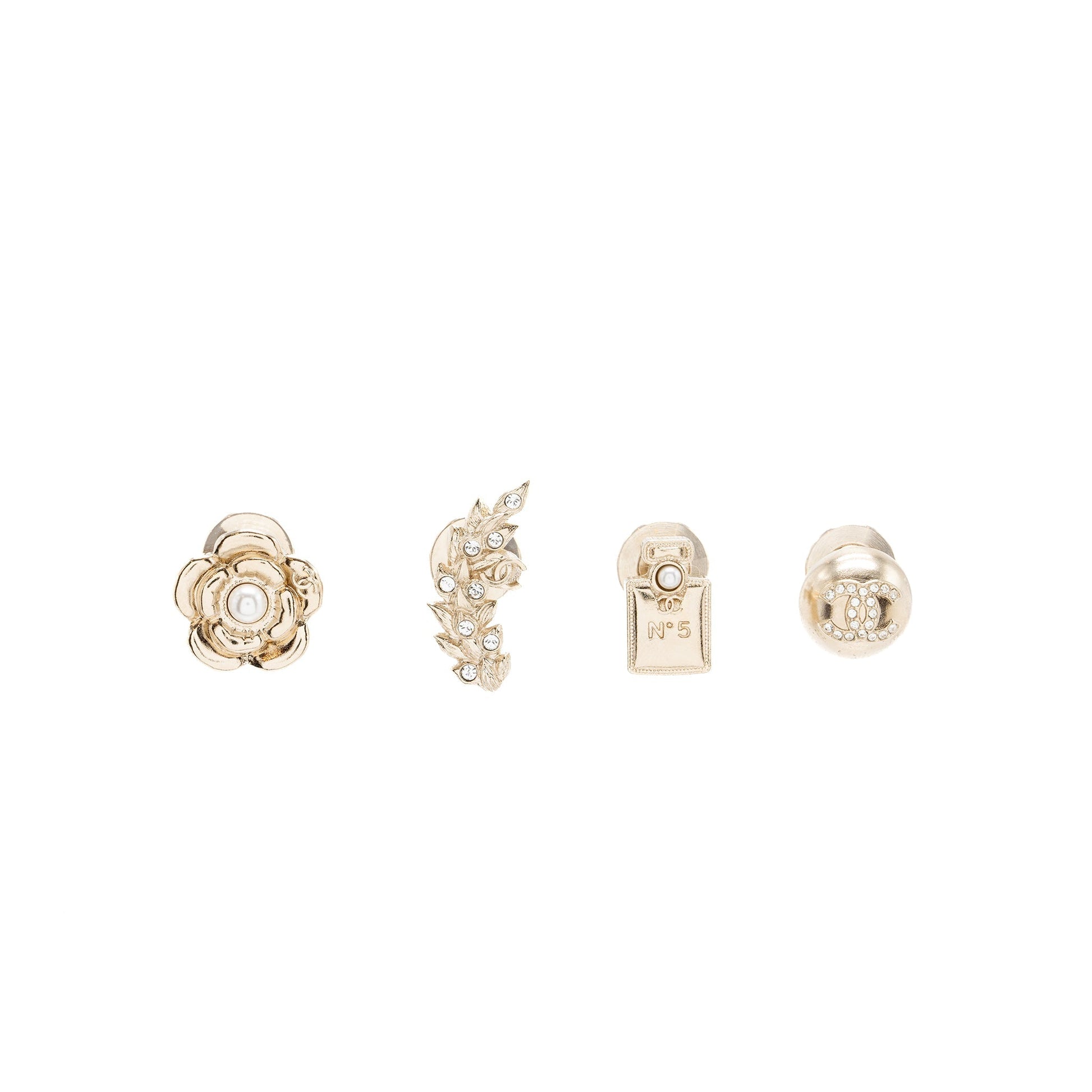 Chanel 4 Pins Brooch Crystal Pearl LGHW Handbag