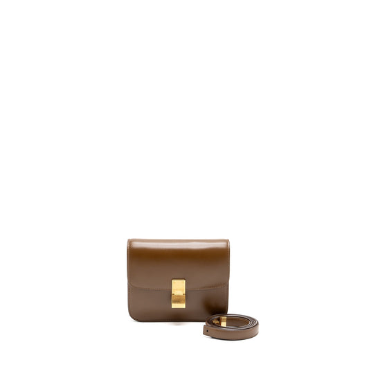 Celine Teen Classic Box Purse Calfskin Handbag Brown Travel Bag