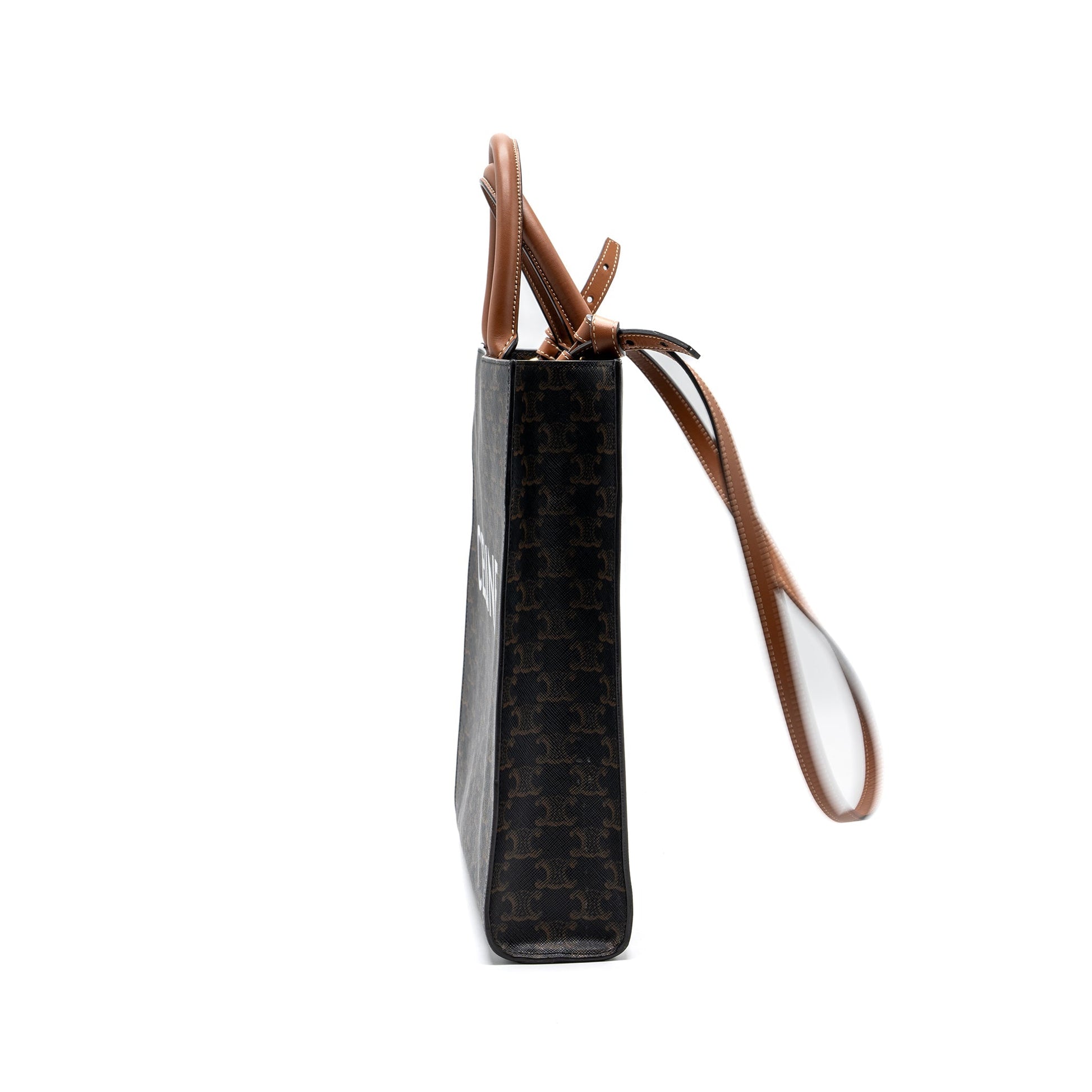 Celine Cabas Vertical Triomphe Calfskin Handbag Canvas Tan Travel Bag
